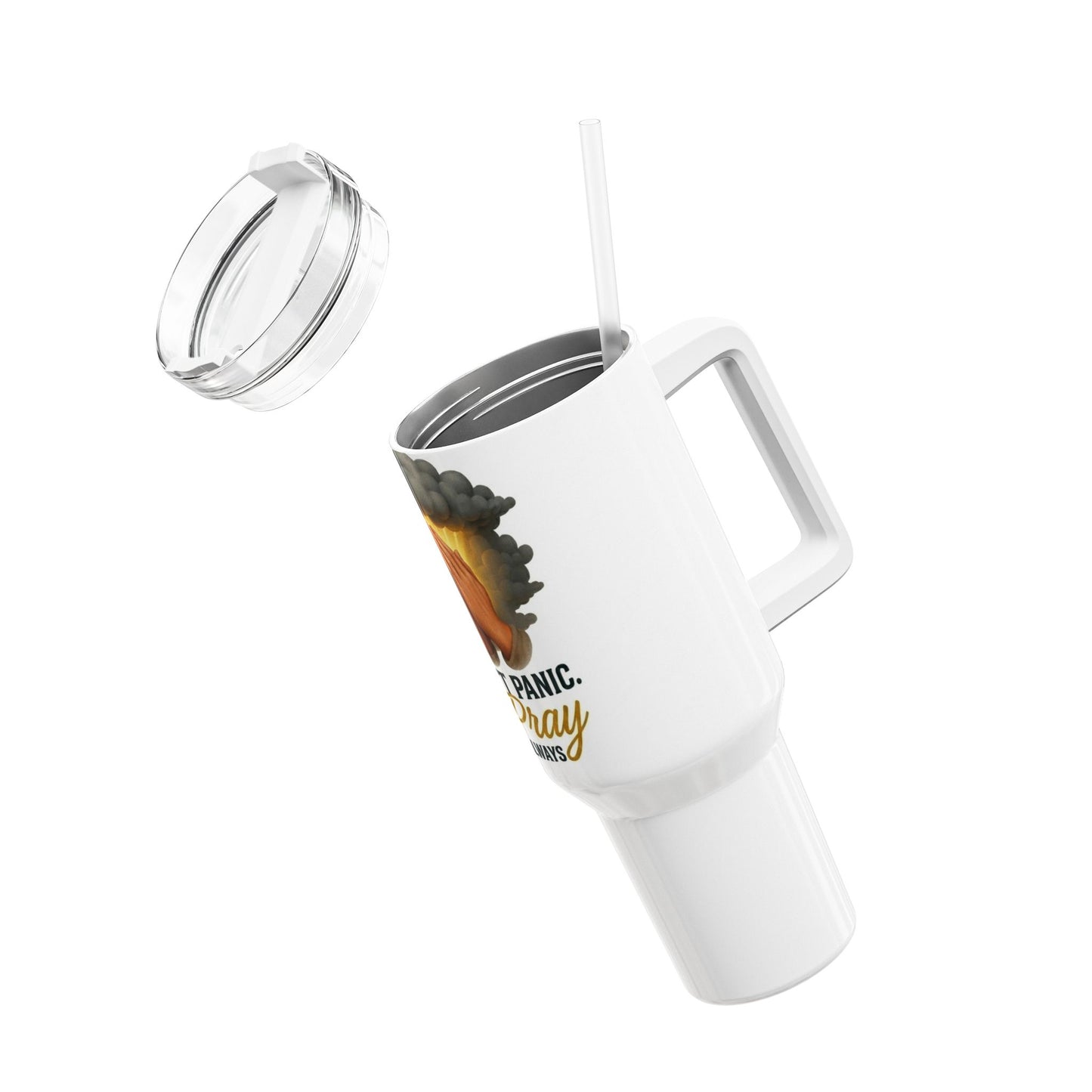 Prayer Tumbler 40oz – "I Don't Panic, I Pray Always" Travel Mug