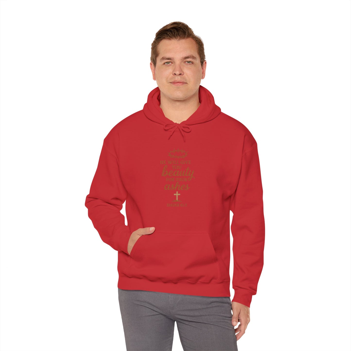 Hoodie — “He Will Give You Beauty for Your Ashes” Faith Verse Christian Hoodie
