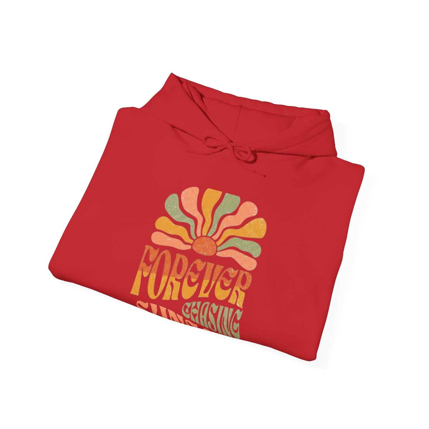 Forever Chasing Sunsets Hoodie — Retro Sunset Graphic Hooded Sweatshirt