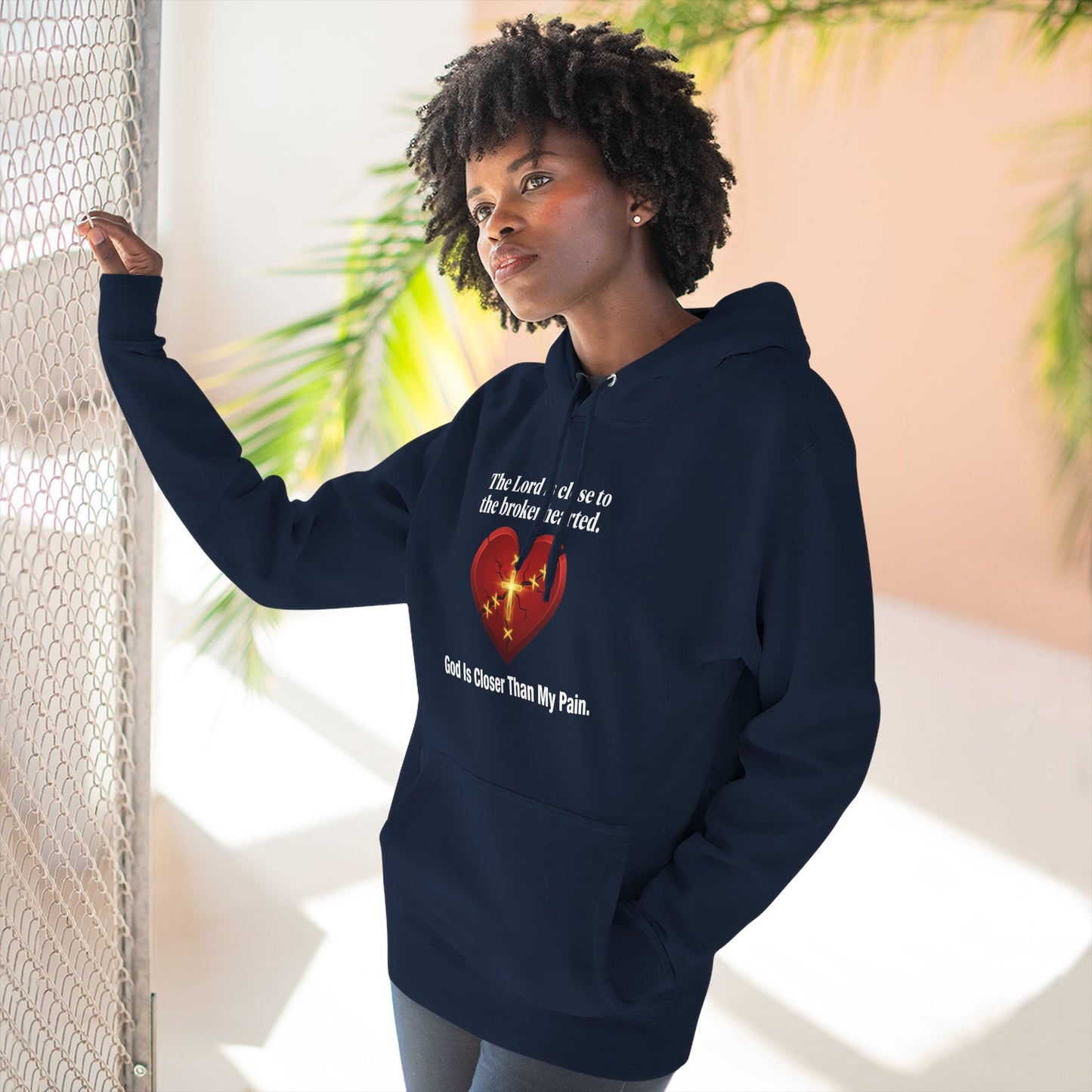Christian Heart Hoodie – "God Is Closer Than My Pain" Inspirational Pullover