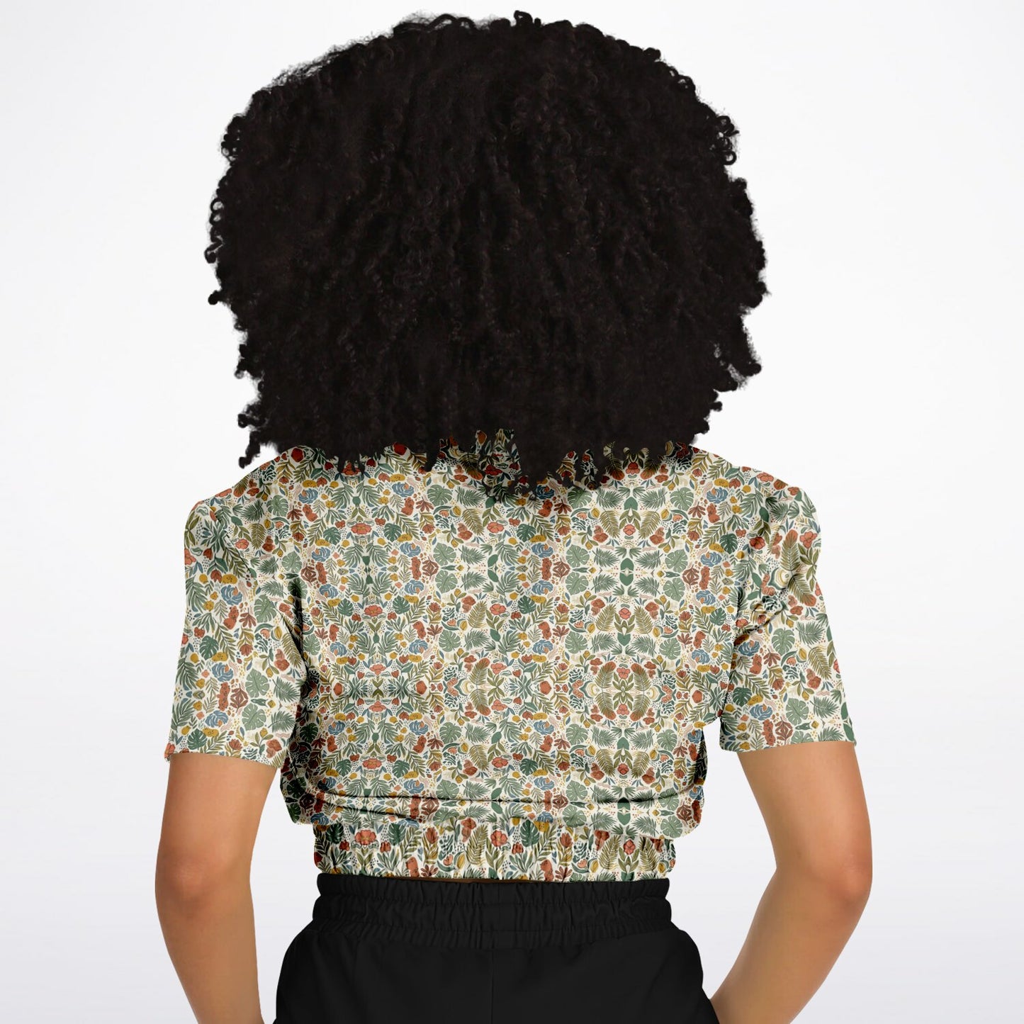 Fashion Cropped Short Sleeve Sweatshirt - AOP