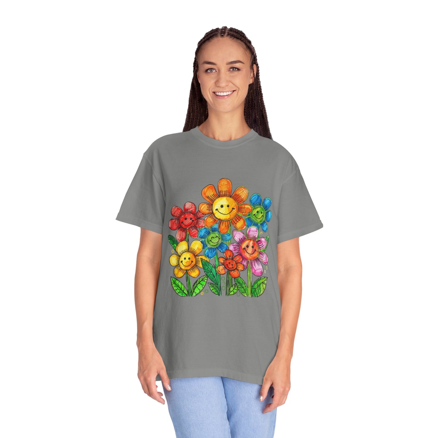 Smiling Rainbow Flower Graphic T-Shirt