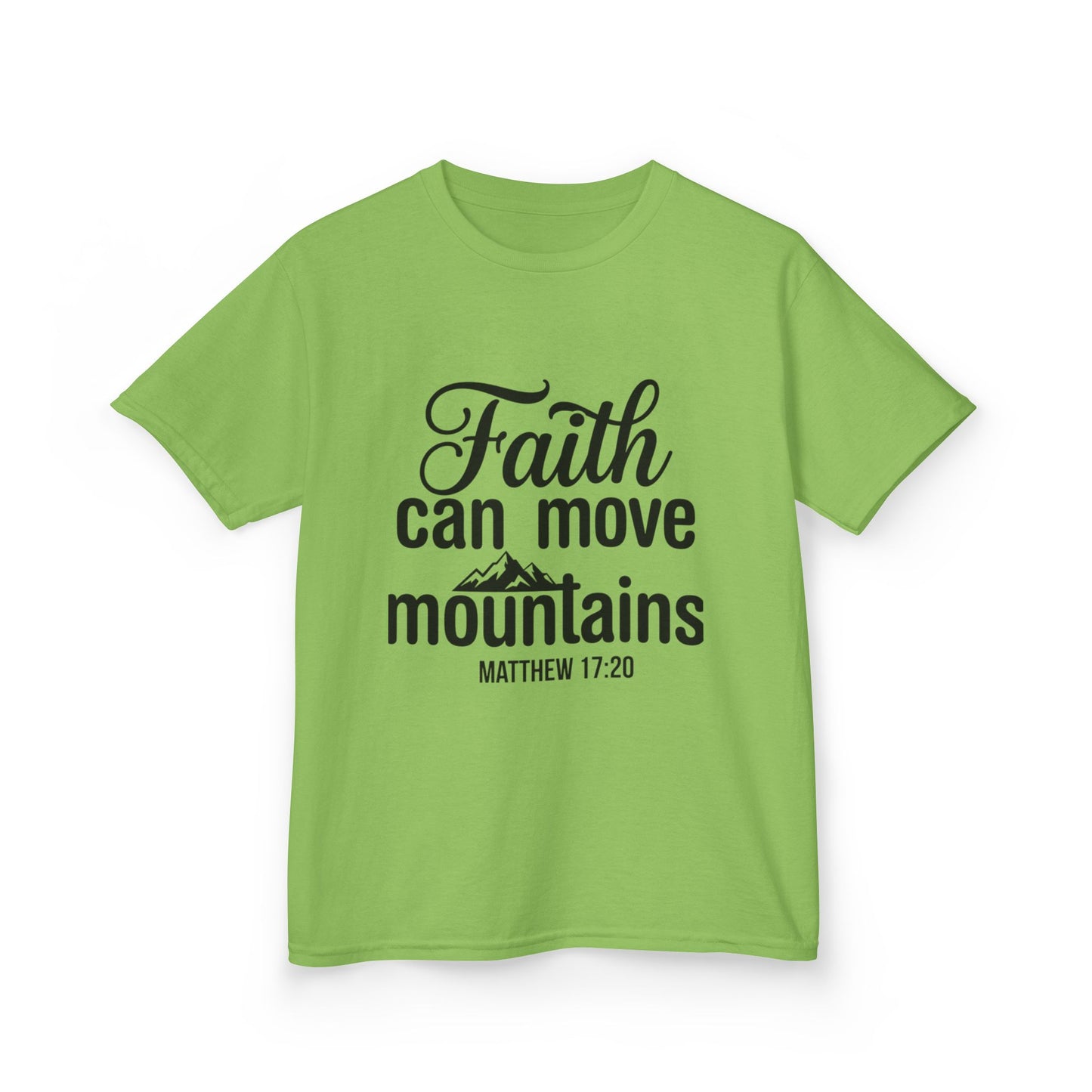 Kids Tee - "Faith Can Move Mountains" Christian Scripture Shirt (Matthew 17:20)