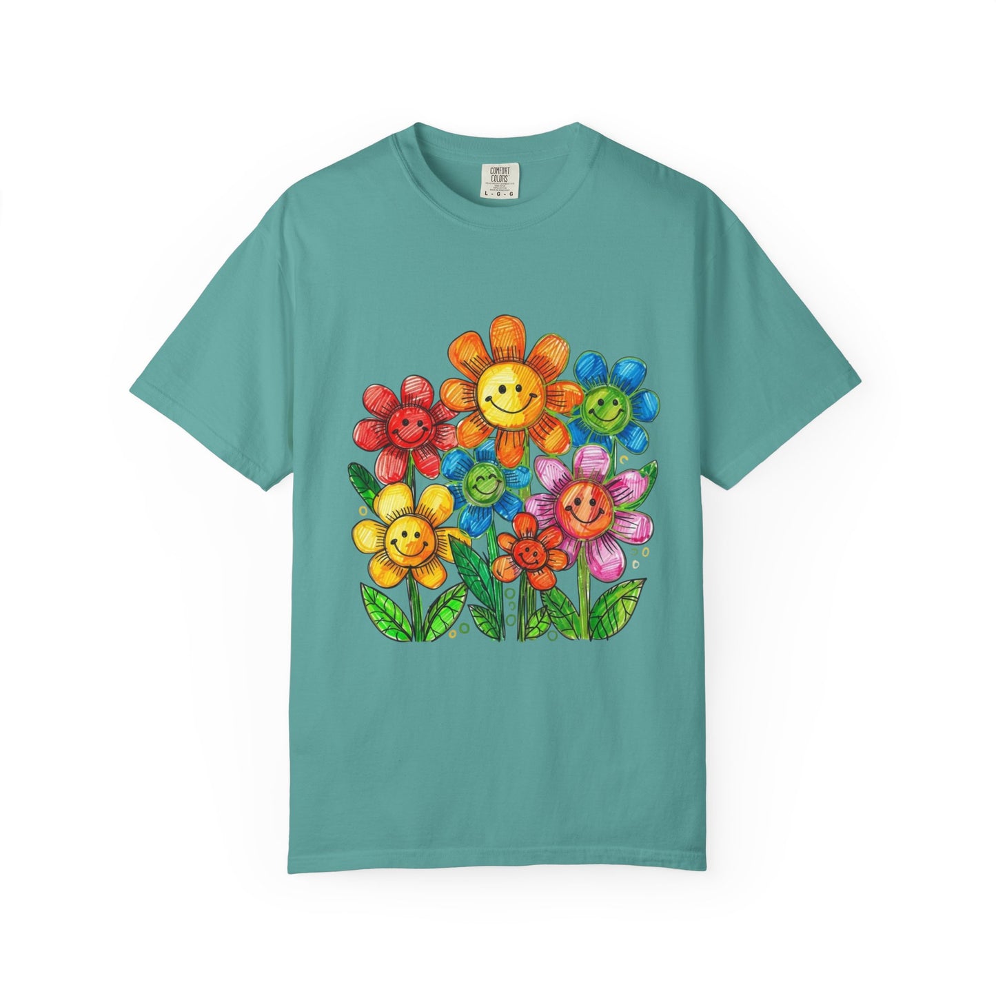 Smiling Rainbow Flower Graphic T-Shirt