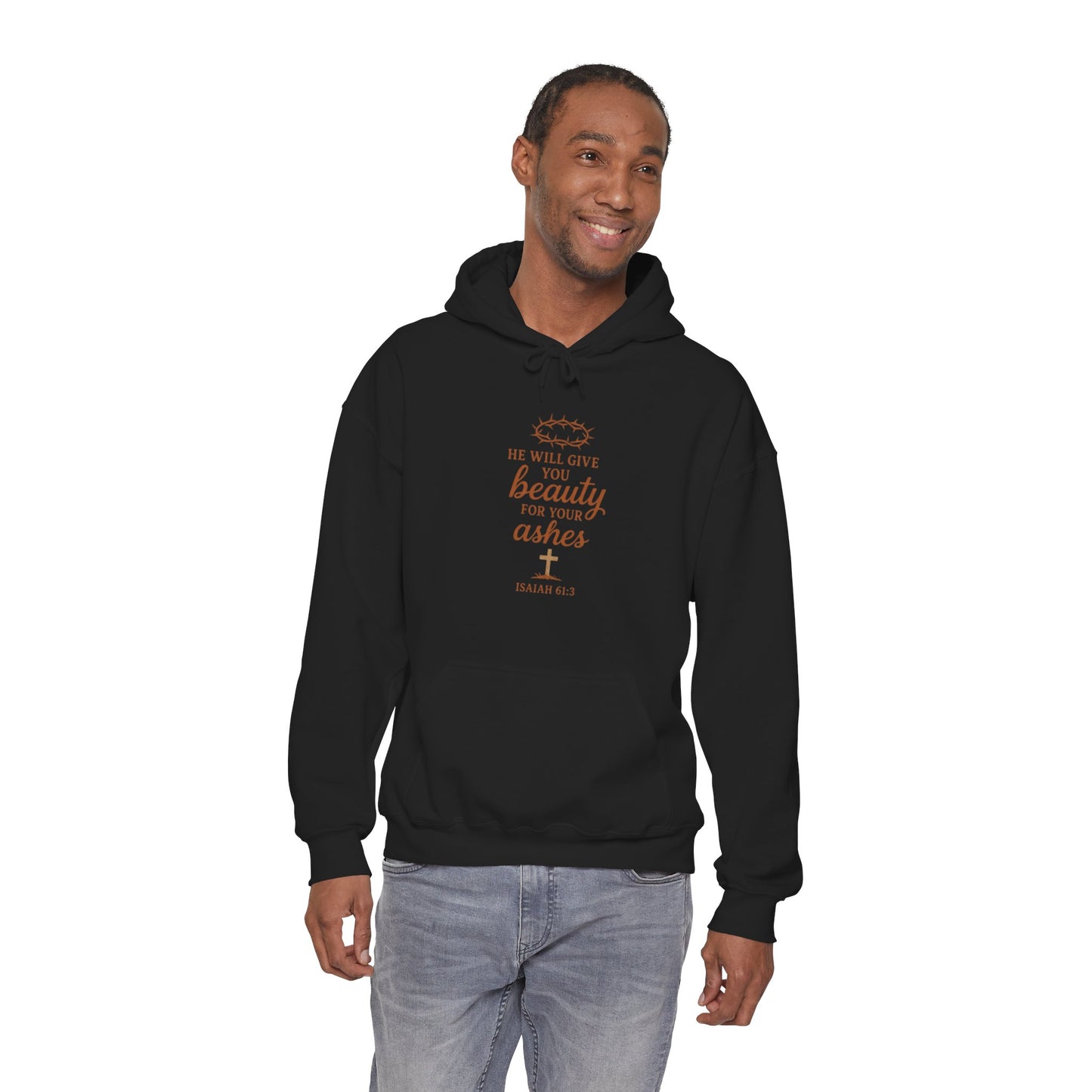 Hoodie — “He Will Give You Beauty for Your Ashes” Faith Verse Christian Hoodie