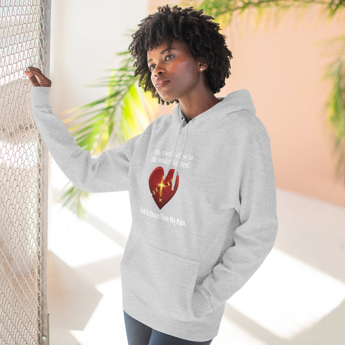 Christian Heart Hoodie – "God Is Closer Than My Pain" Inspirational Pullover