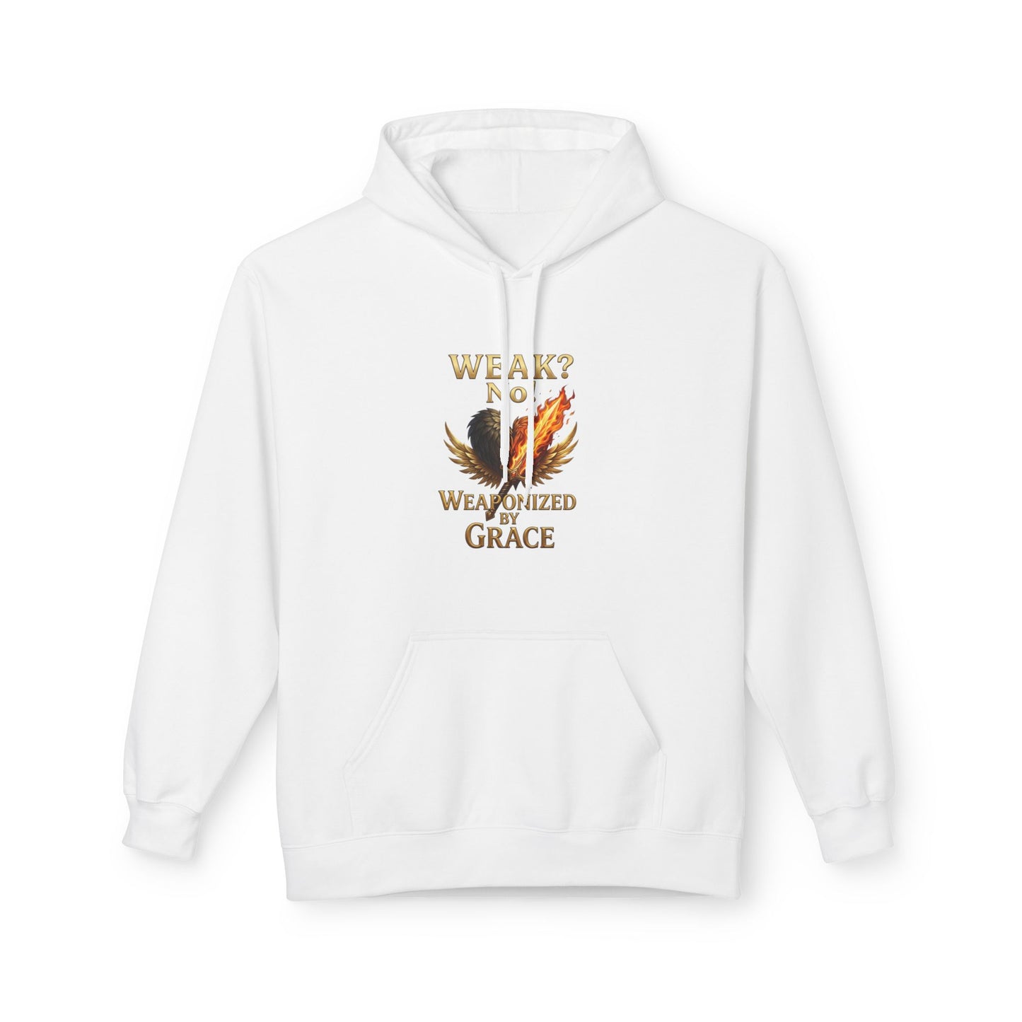 Grace-Armored Hoodie — "Weak? No, Weaponized by Grace" Christian Faith Pullover