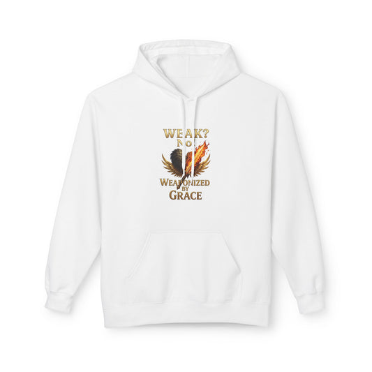 Grace-Armored Hoodie — "Weak? No, Weaponized by Grace" Christian Faith Pullover