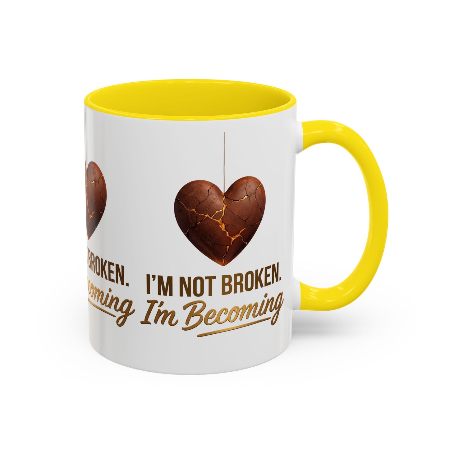 Kintsugi Heart Coffee Mug - "I'm Not Broken, I'm Becoming" Inspirational Ceramic Mug