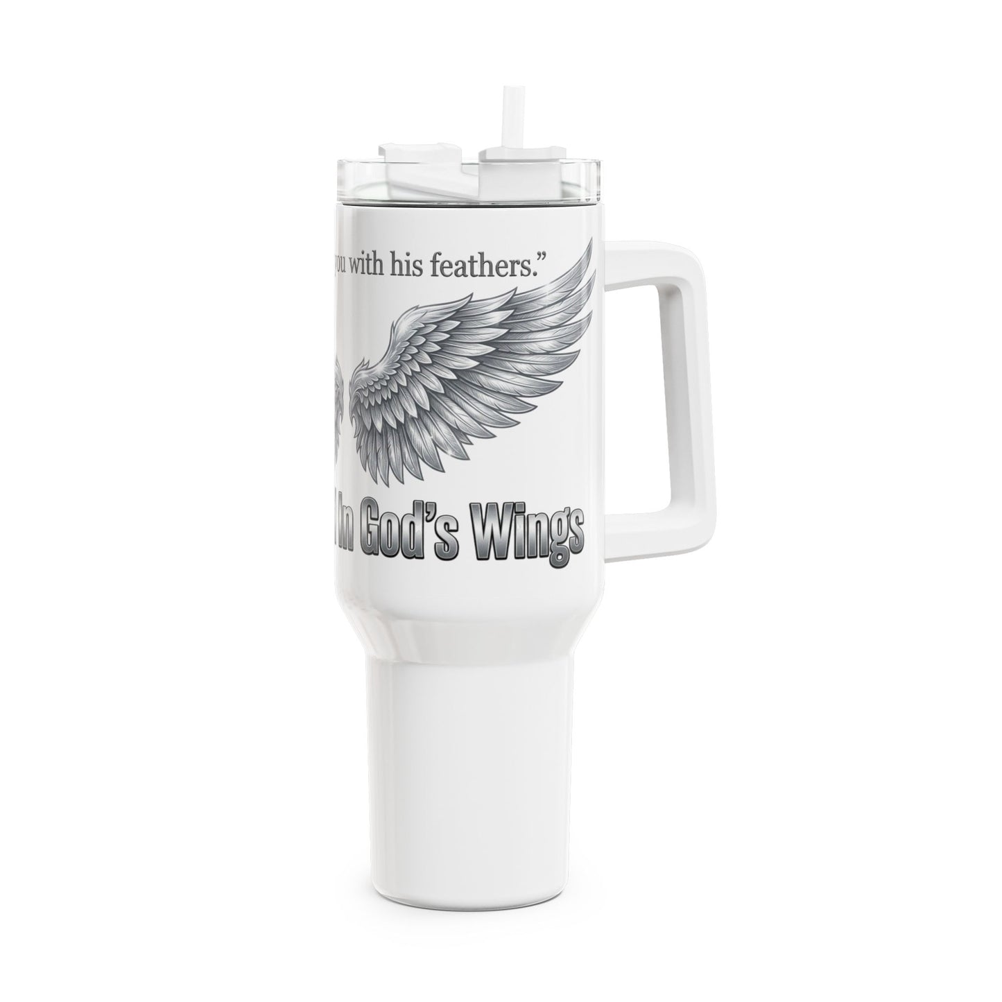 Inspirational Angel Wings Tumbler 40oz – "I'm Covered in God's Love" Travel Mug