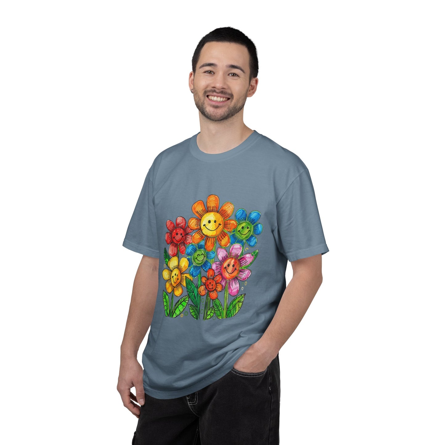 Smiling Rainbow Flower Graphic T-Shirt