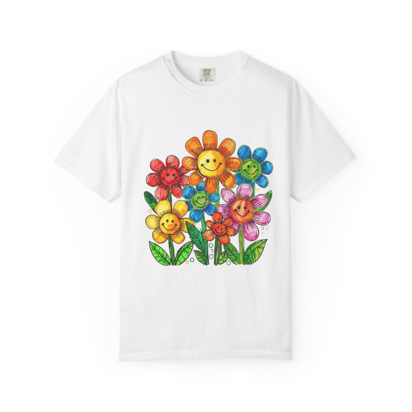 Smiling Rainbow Flower Graphic T-Shirt