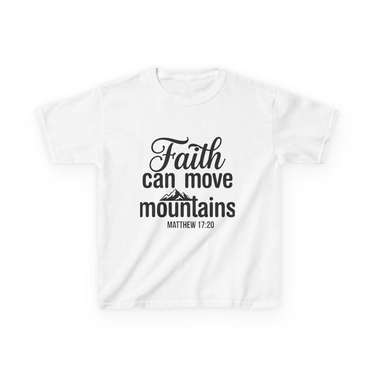 Kids Tee - "Faith Can Move Mountains" Christian Scripture Shirt (Matthew 17:20)