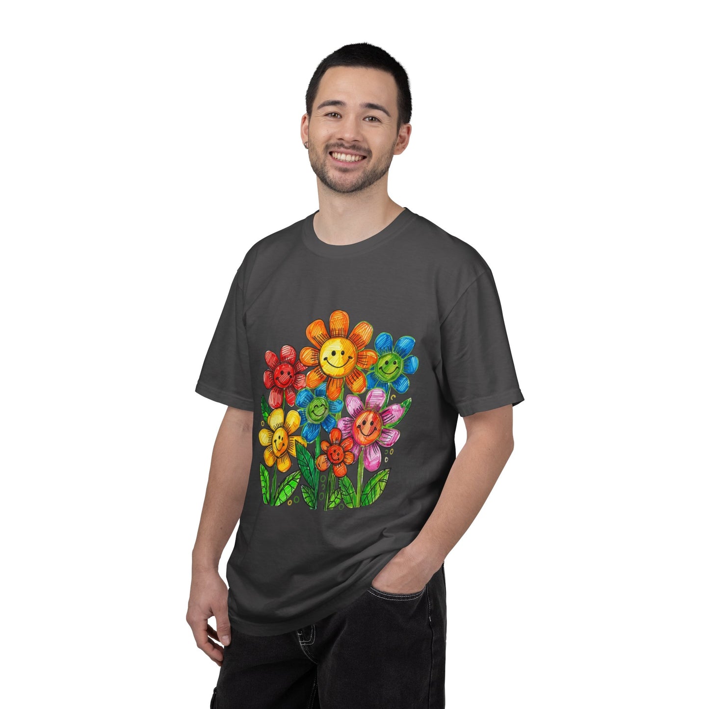 Smiling Rainbow Flower Graphic T-Shirt