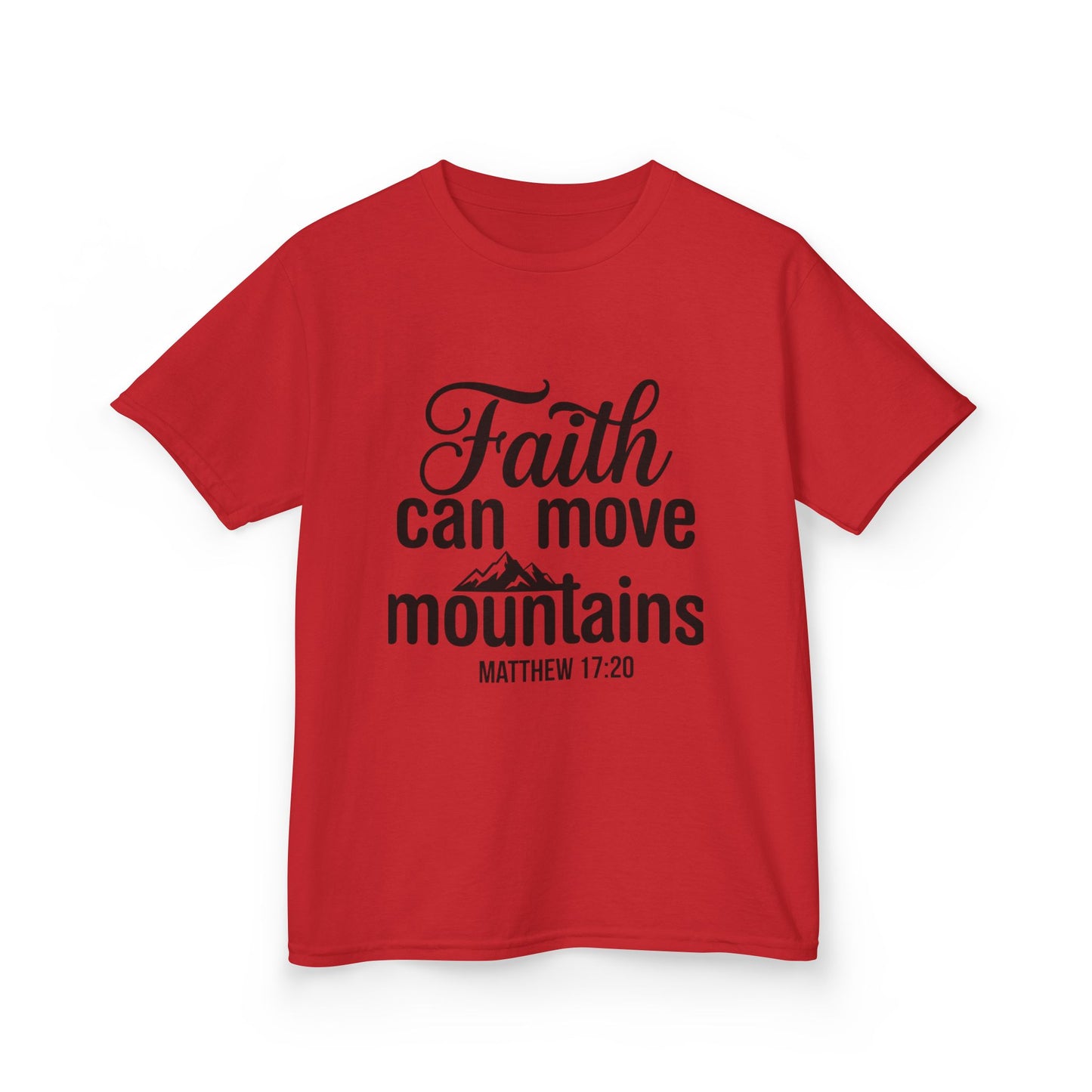 Kids Tee - "Faith Can Move Mountains" Christian Scripture Shirt (Matthew 17:20)
