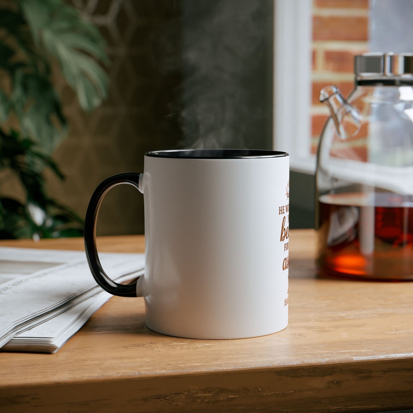 Christian Coffee Mug - "He Will Give You Beauty for Your Ashes" Isaiah 61:3 (Two-Tone 11oz)