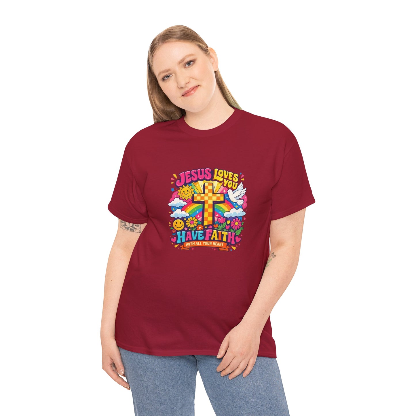 Christian Cross T-Shirt — "Jesus Loves You, Have Faith" Colorful Faith Tee