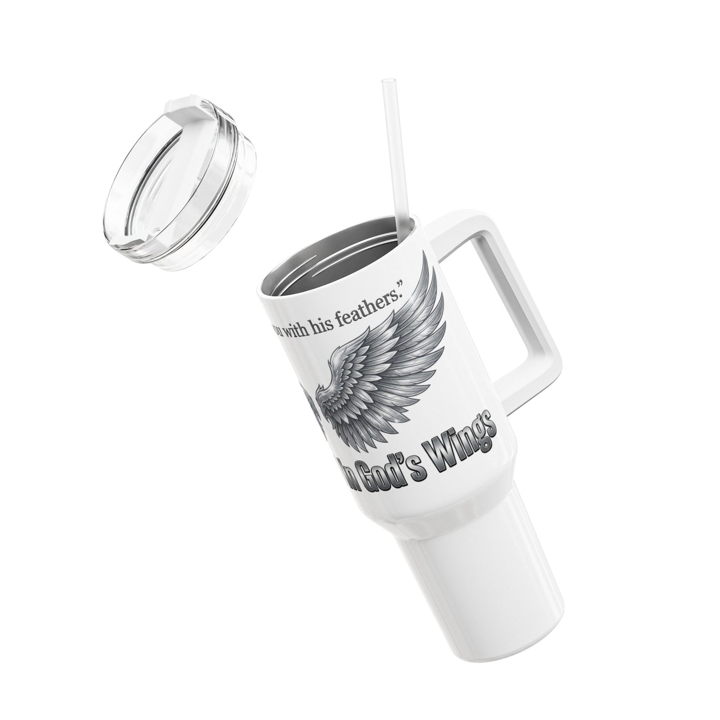 Inspirational Angel Wings Tumbler 40oz – "I'm Covered in God's Love" Travel Mug
