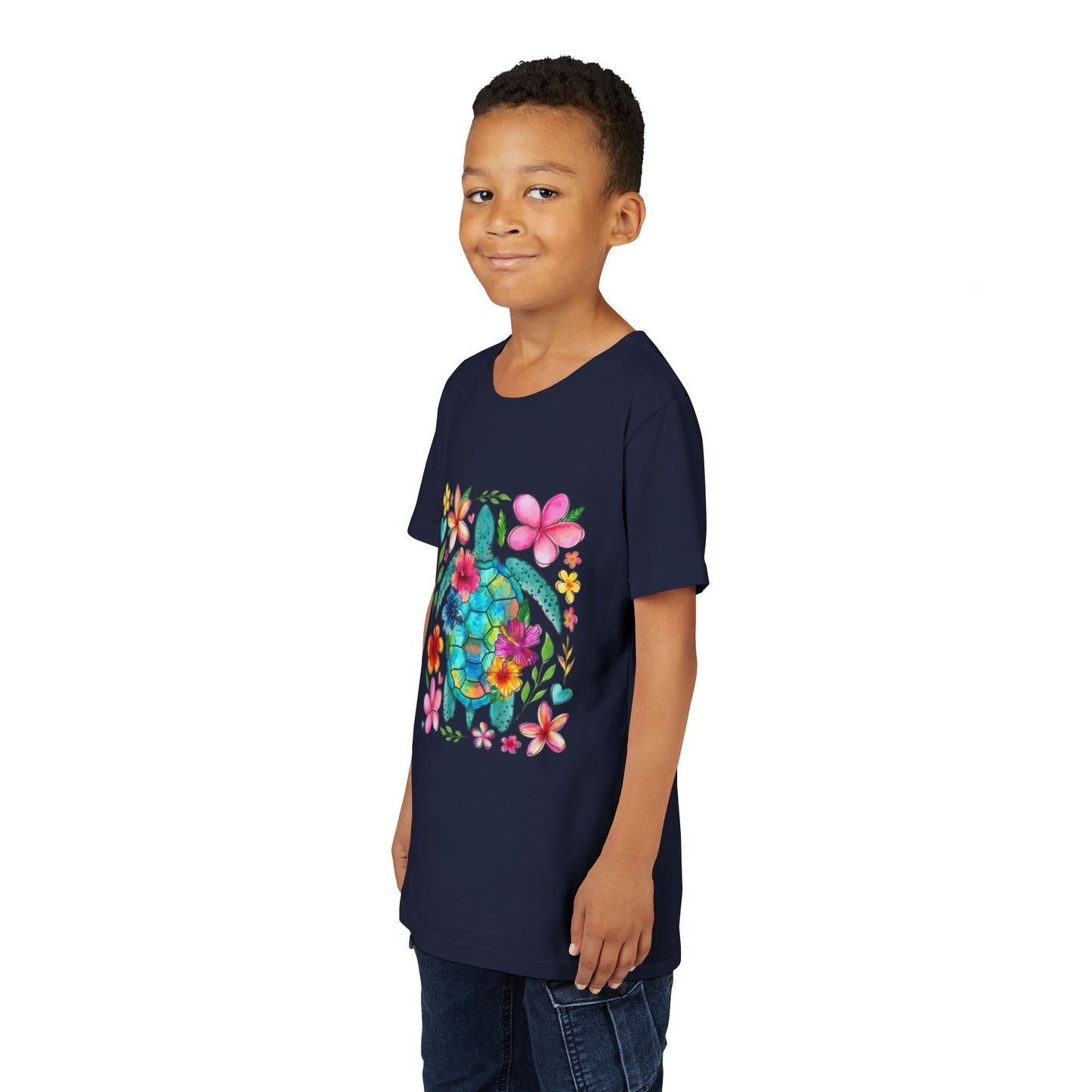 Youth Tee — Colorful Floral Sea Turtle Kids Shirt