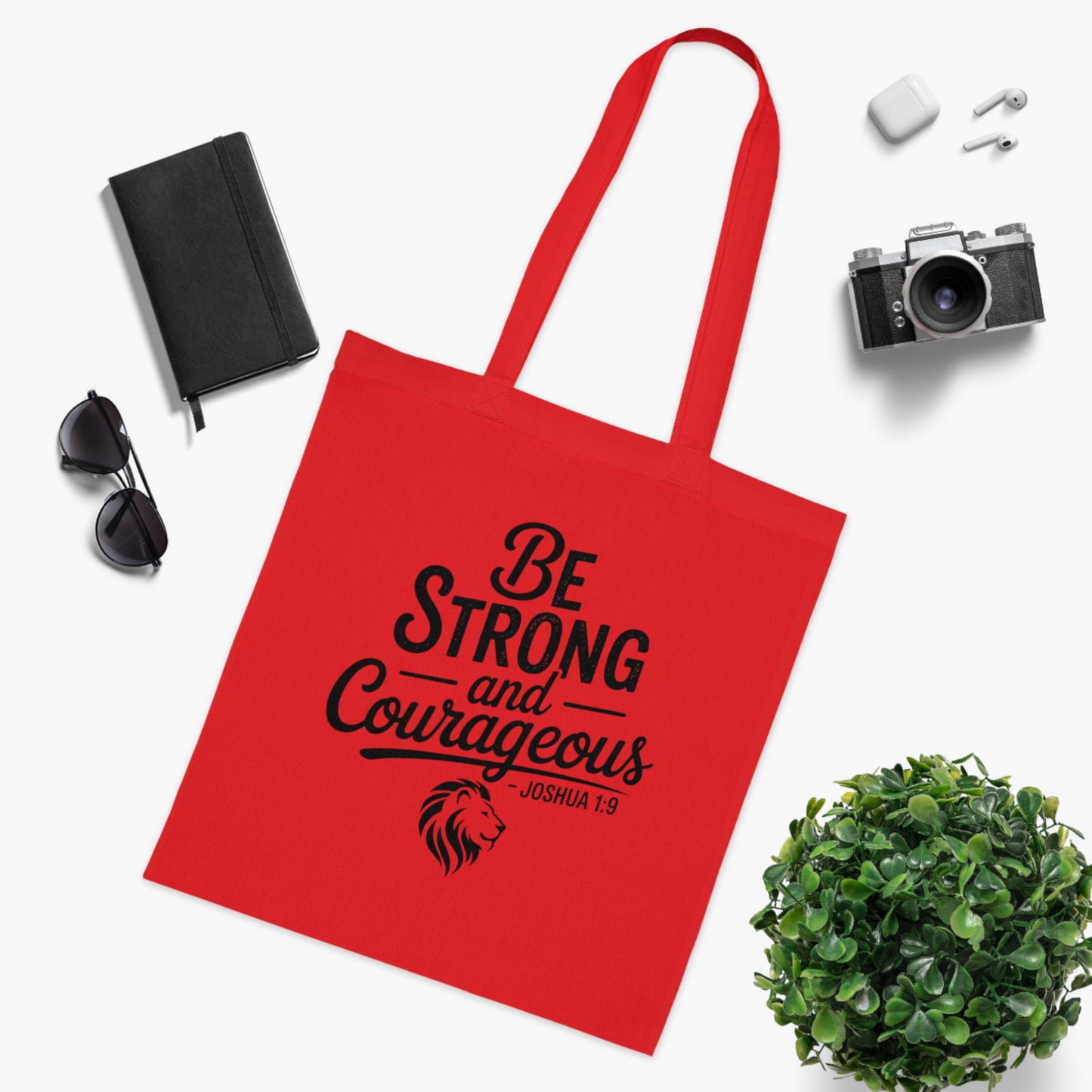 Be Strong and Courageous Cotton Tote – Inspirational Scripture Joshua 1:9 Book & Grocery Bag