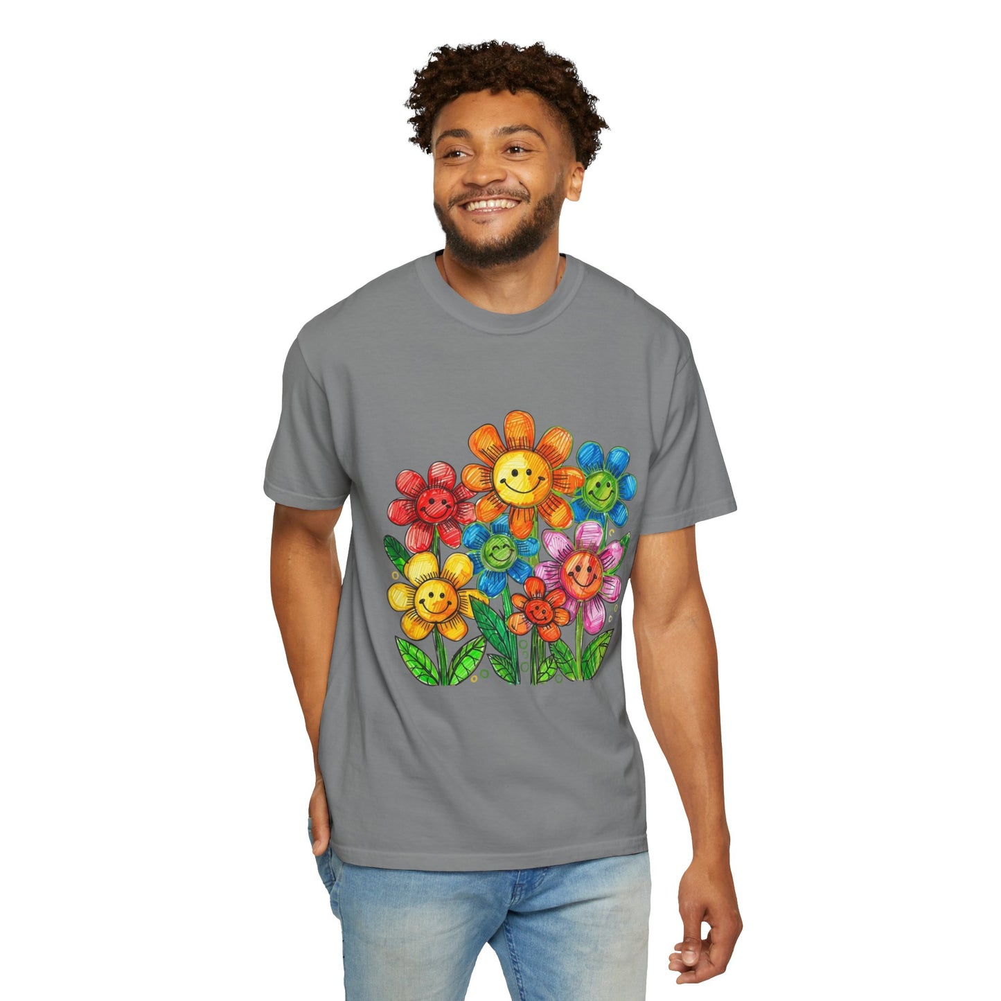 Smiling Rainbow Flower Graphic T-Shirt