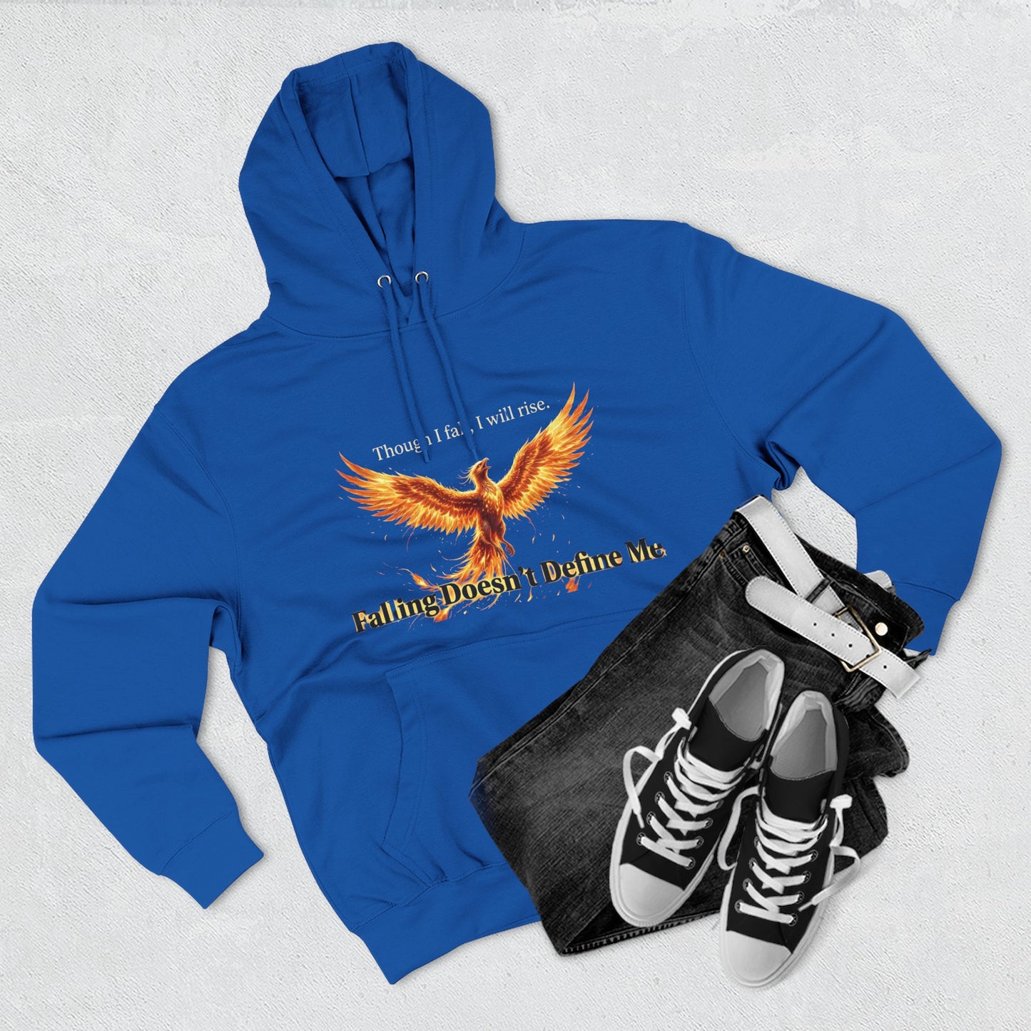 Phoenix Rise Hoodie — "Though I Fall I Will Rise" Inspirational Pullover