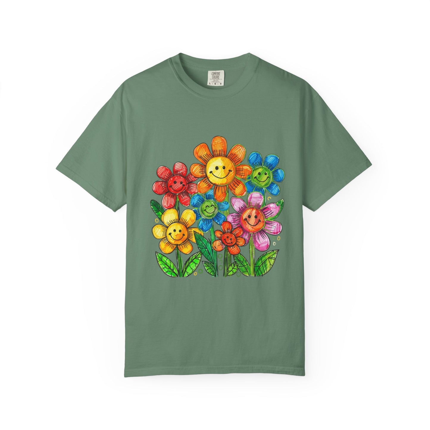 Smiling Rainbow Flower Graphic T-Shirt