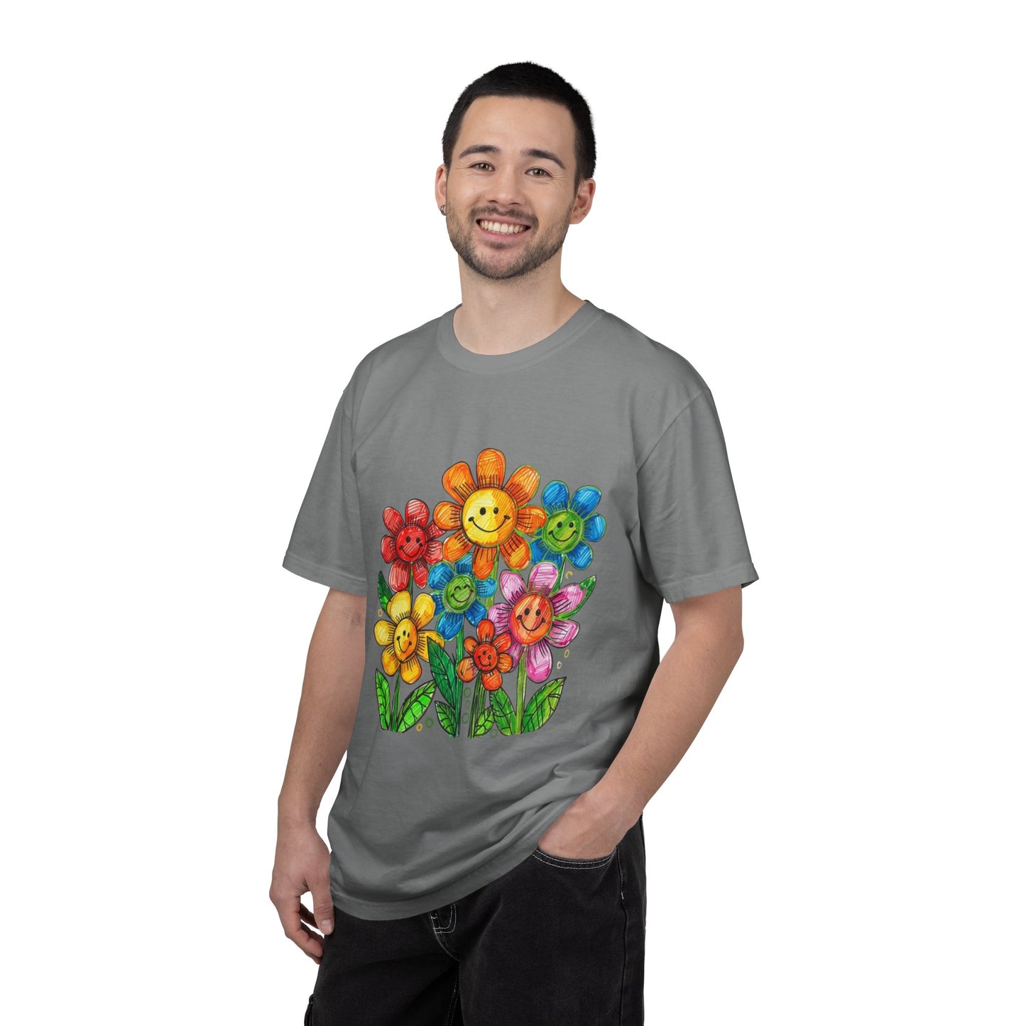Smiling Rainbow Flower Graphic T-Shirt