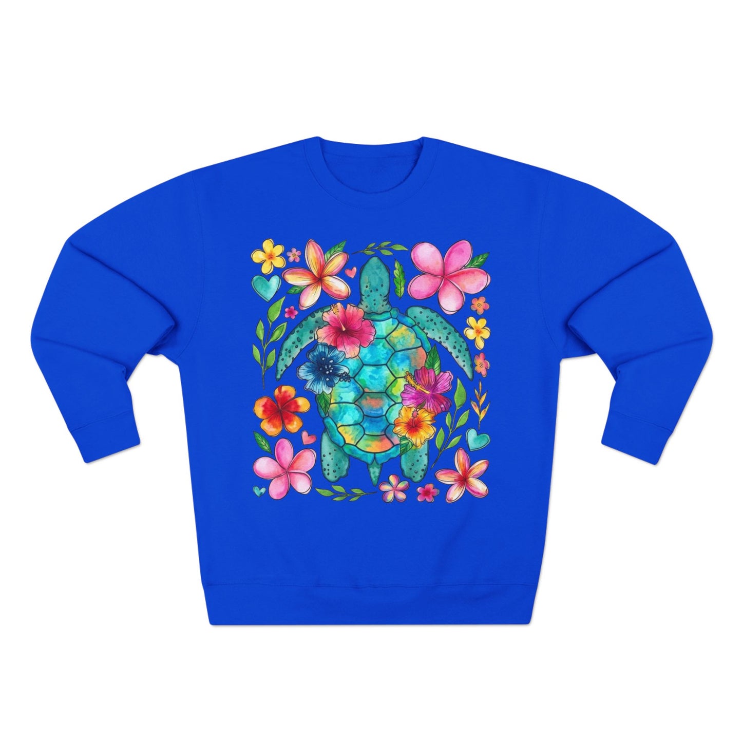 Floral Sea Turtle Sweatshirt — Colorful Watercolor Turtle & Flowers Crewneck