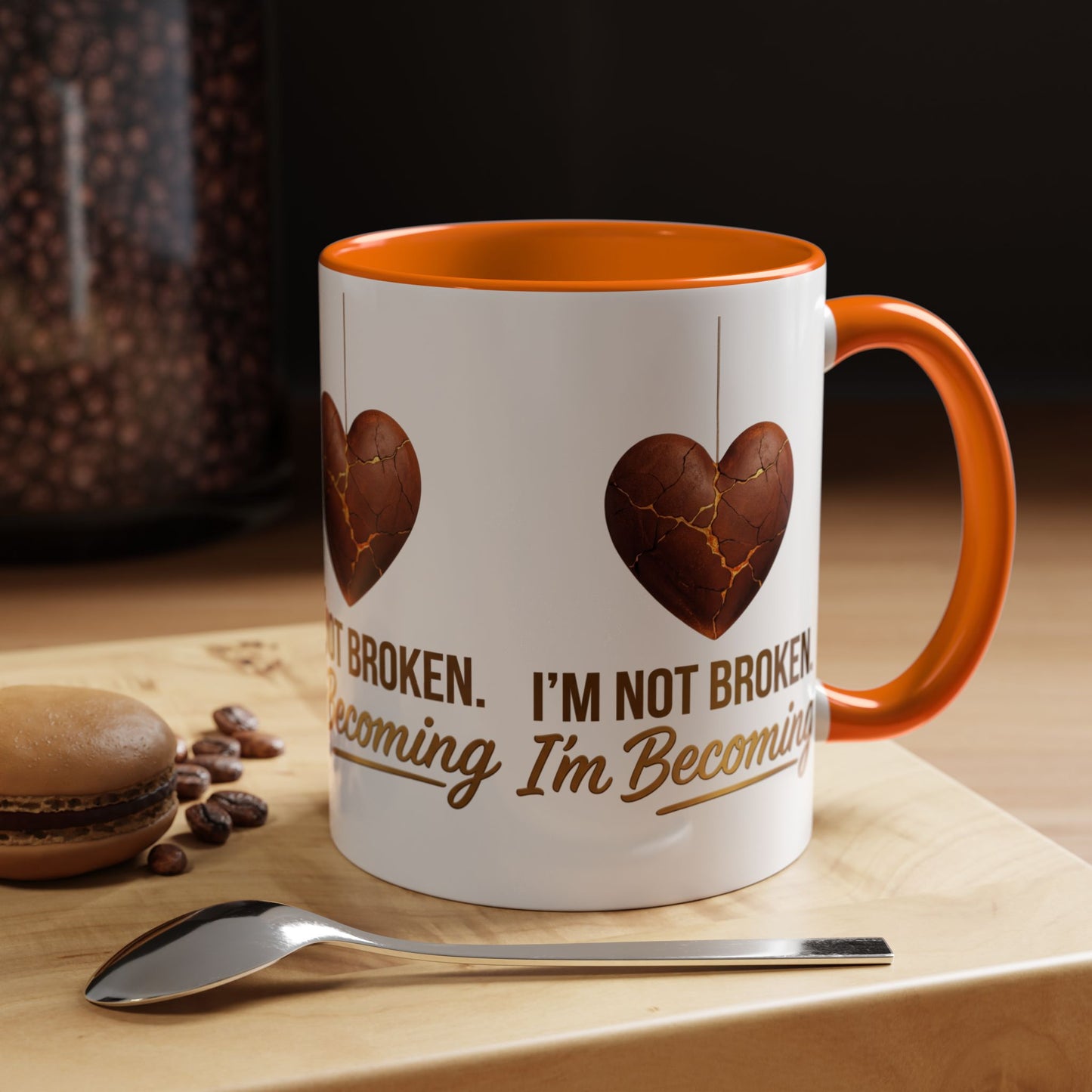 Kintsugi Heart Coffee Mug - "I'm Not Broken, I'm Becoming" Inspirational Ceramic Mug
