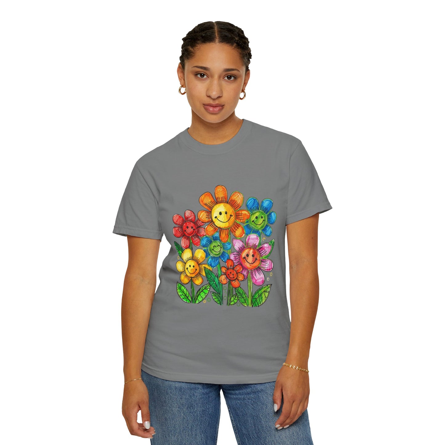 Smiling Rainbow Flower Graphic T-Shirt
