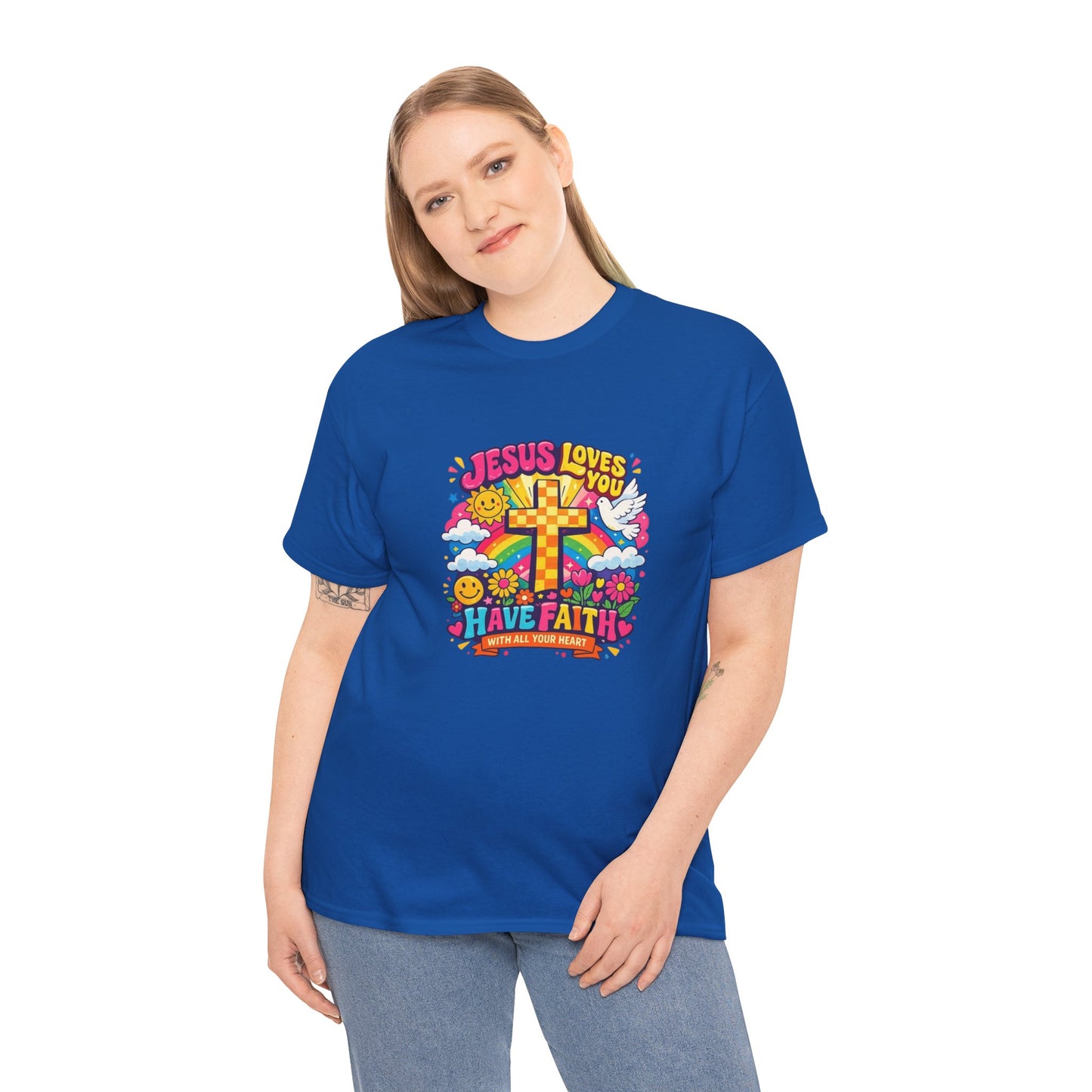 Christian Cross T-Shirt — "Jesus Loves You, Have Faith" Colorful Faith Tee