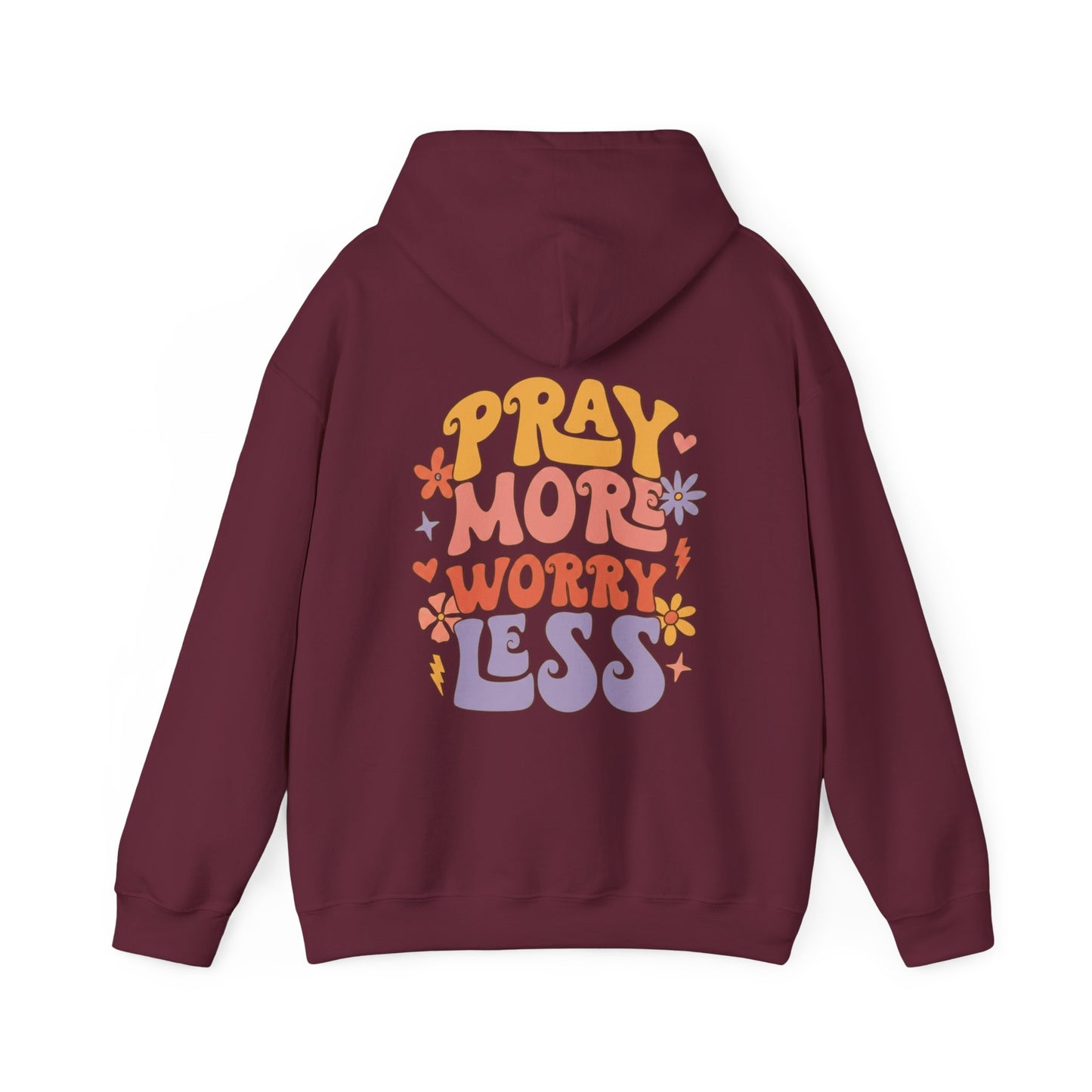 Pray More Worry Less Hoodie — Retro Floral Faith Pullover