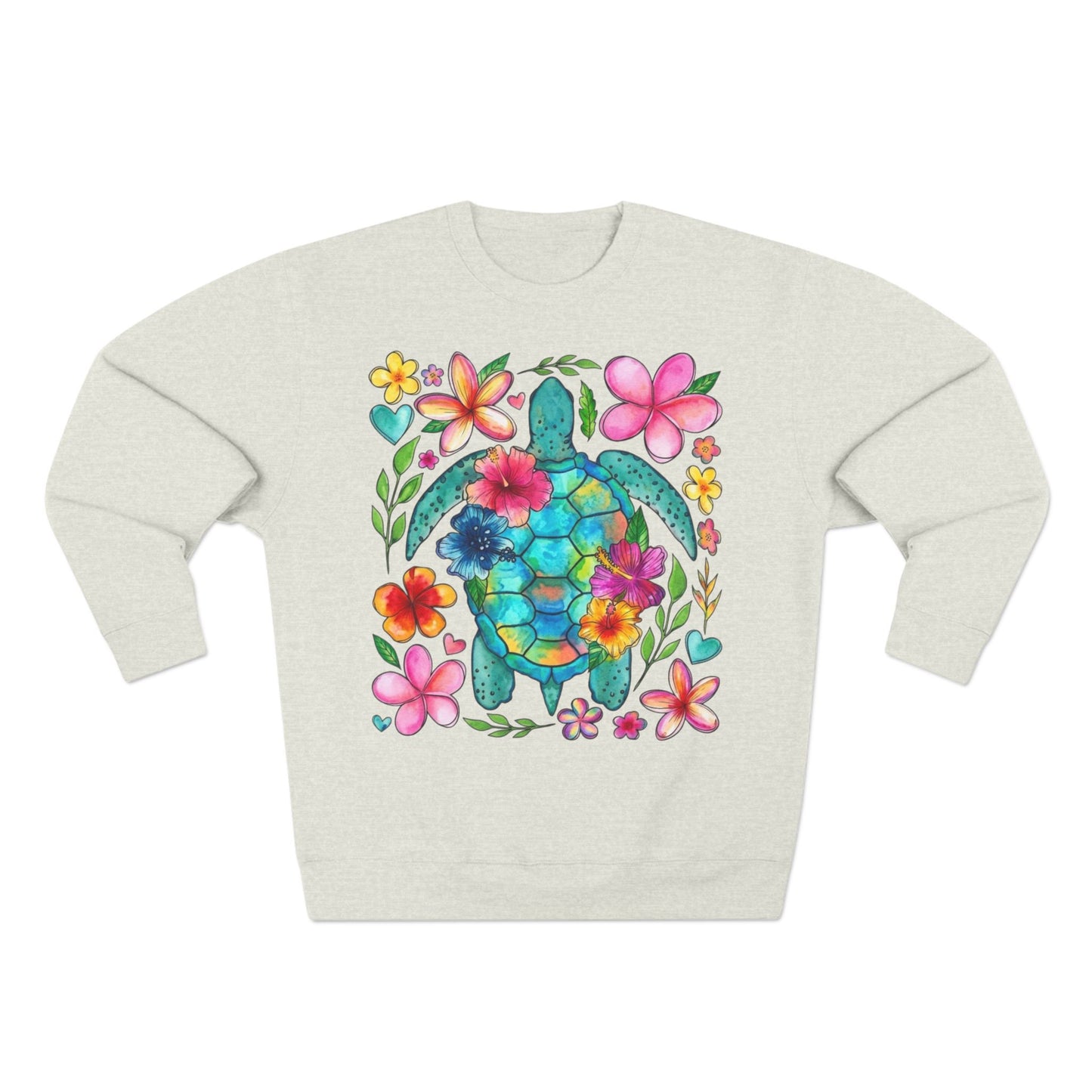 Floral Sea Turtle Sweatshirt — Colorful Watercolor Turtle & Flowers Crewneck