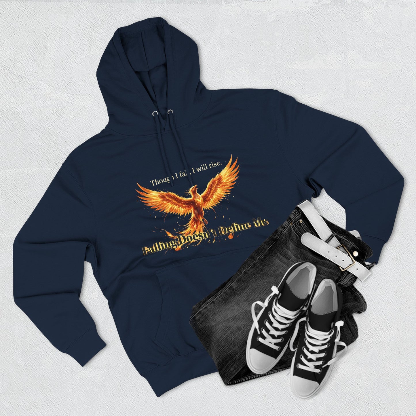 Phoenix Rise Hoodie — "Though I Fall I Will Rise" Inspirational Pullover
