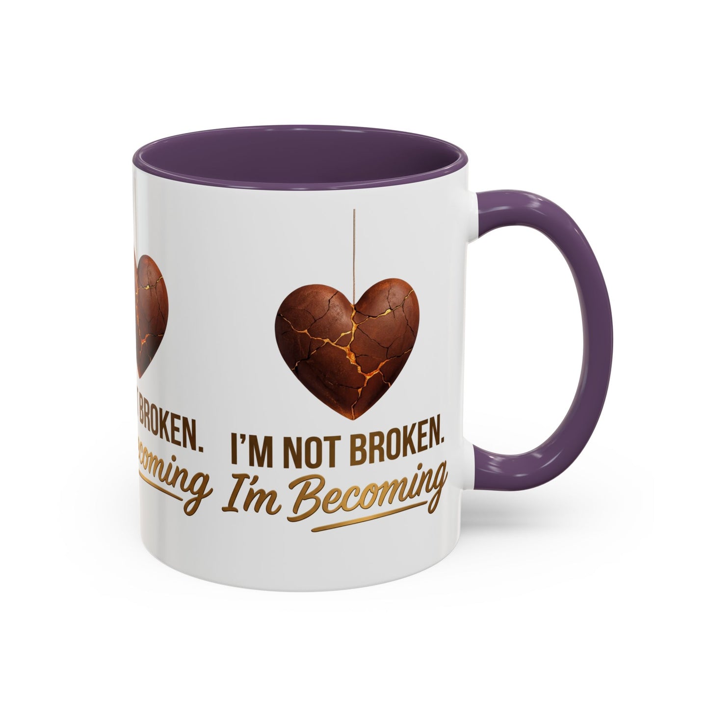 Kintsugi Heart Coffee Mug - "I'm Not Broken, I'm Becoming" Inspirational Ceramic Mug