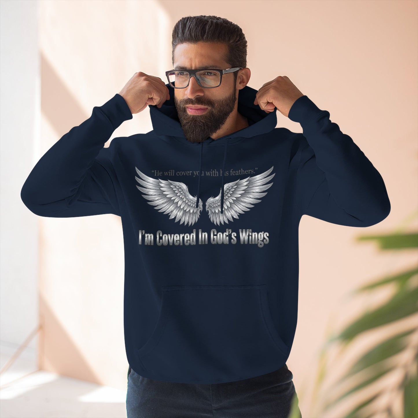 He’ll Cover You With His Feathers Hoodie – I’m Sheltered In God’s Wings Religious Pullover