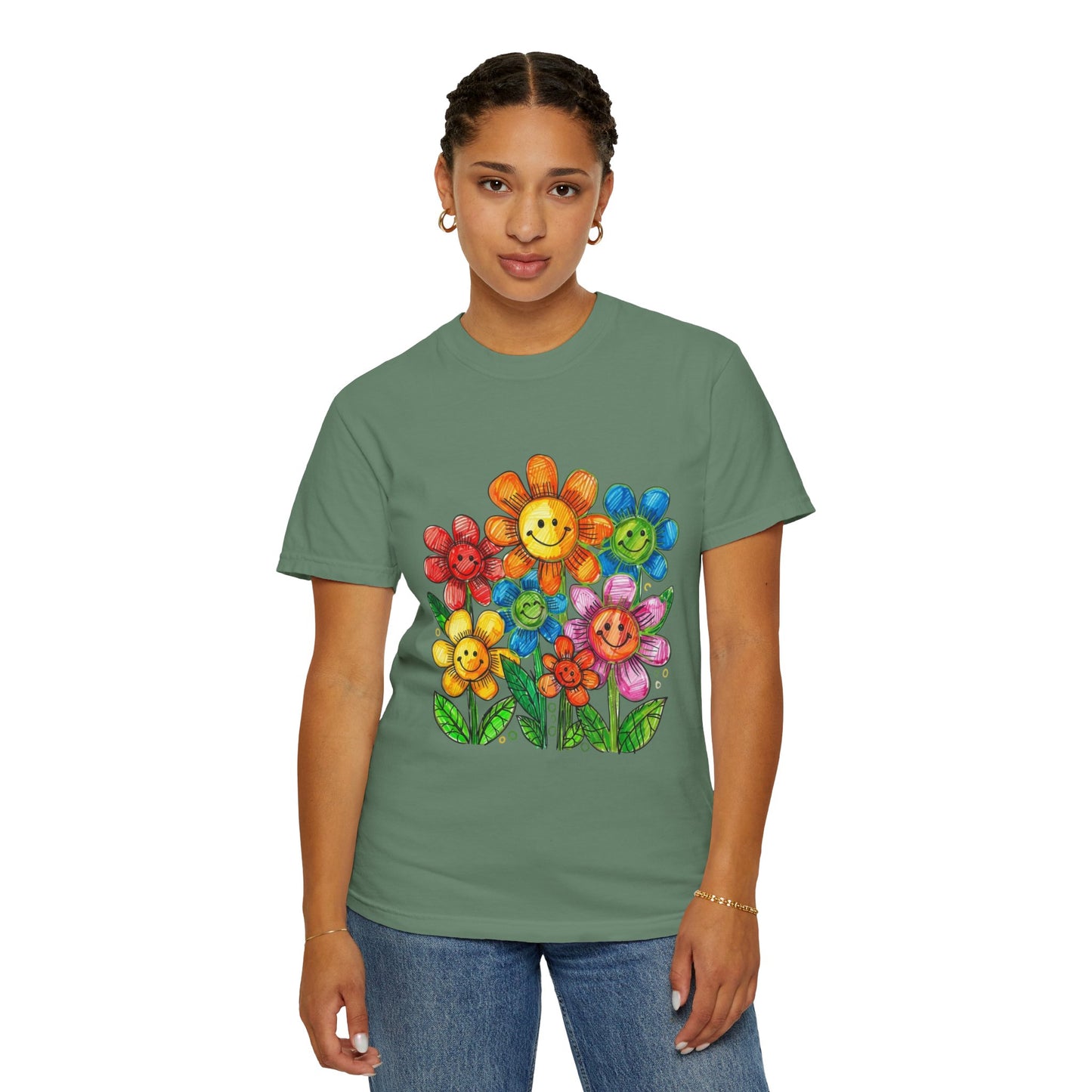 Smiling Rainbow Flower Graphic T-Shirt