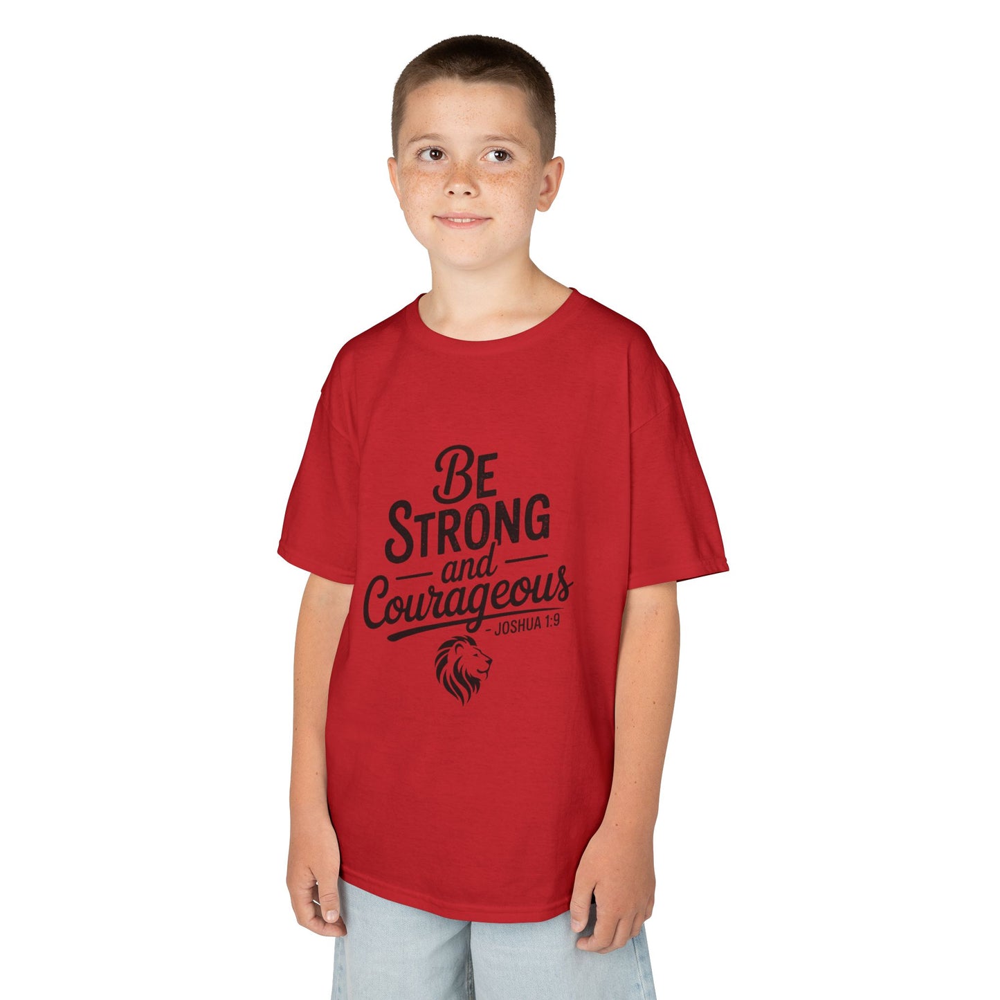 Kids Tee — "Be Strong and Courageous" Inspirational Bible Verse (Joshua 1:9)