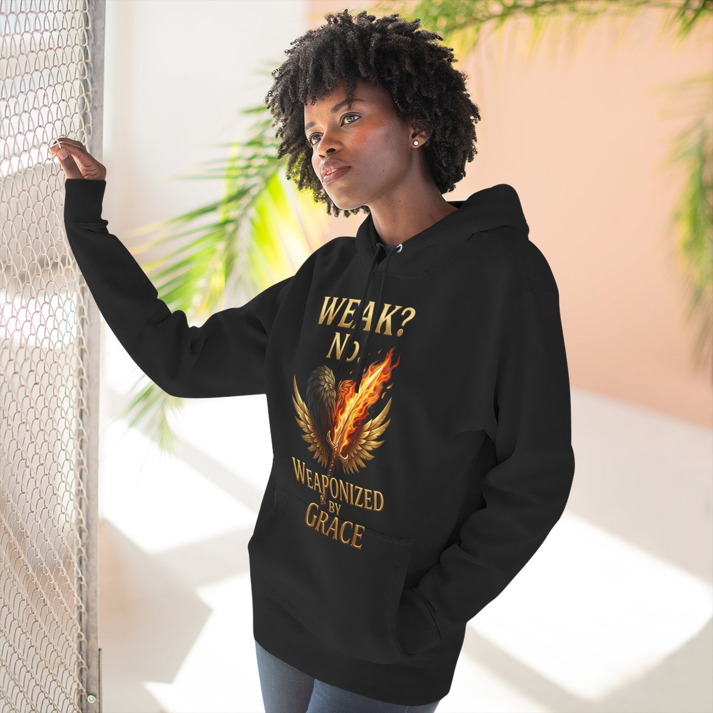 Hoodie - "Weak? No. Weaponized by Grace" Christian Inspirational Pullover