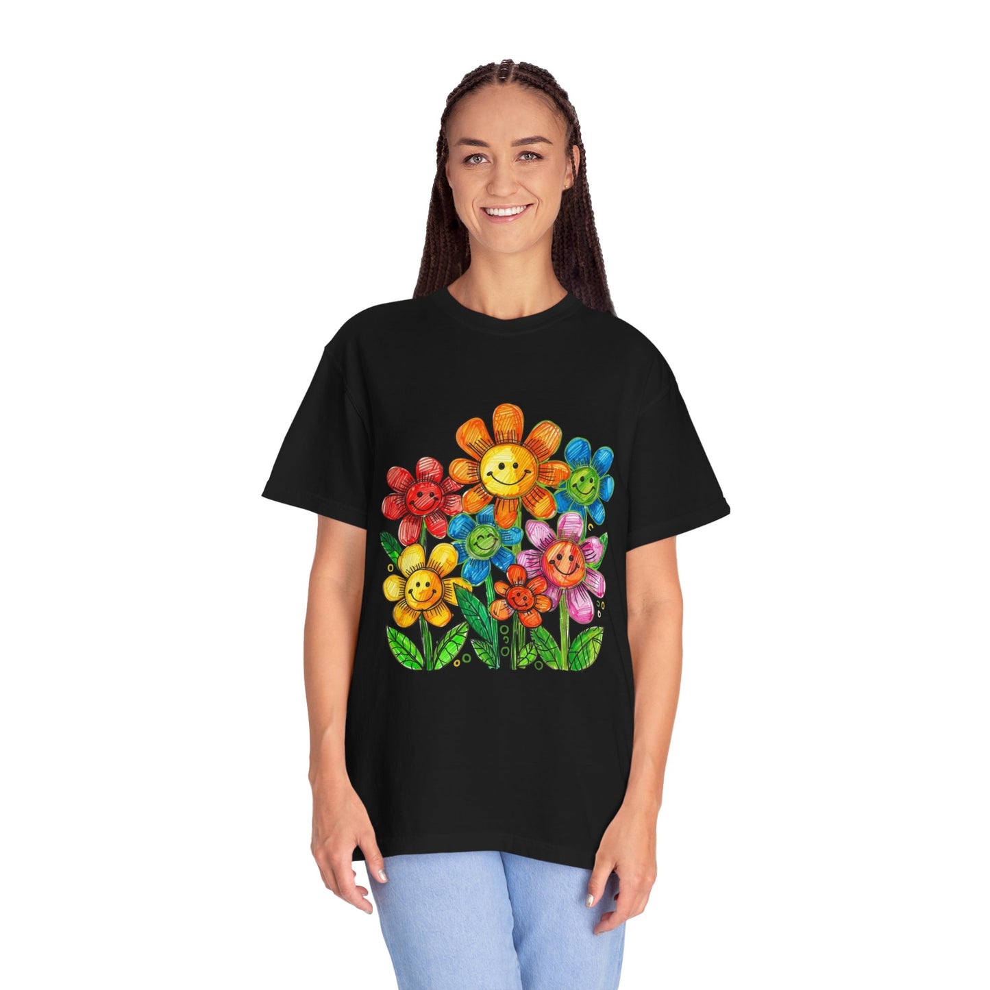 Smiling Rainbow Flower Graphic T-Shirt