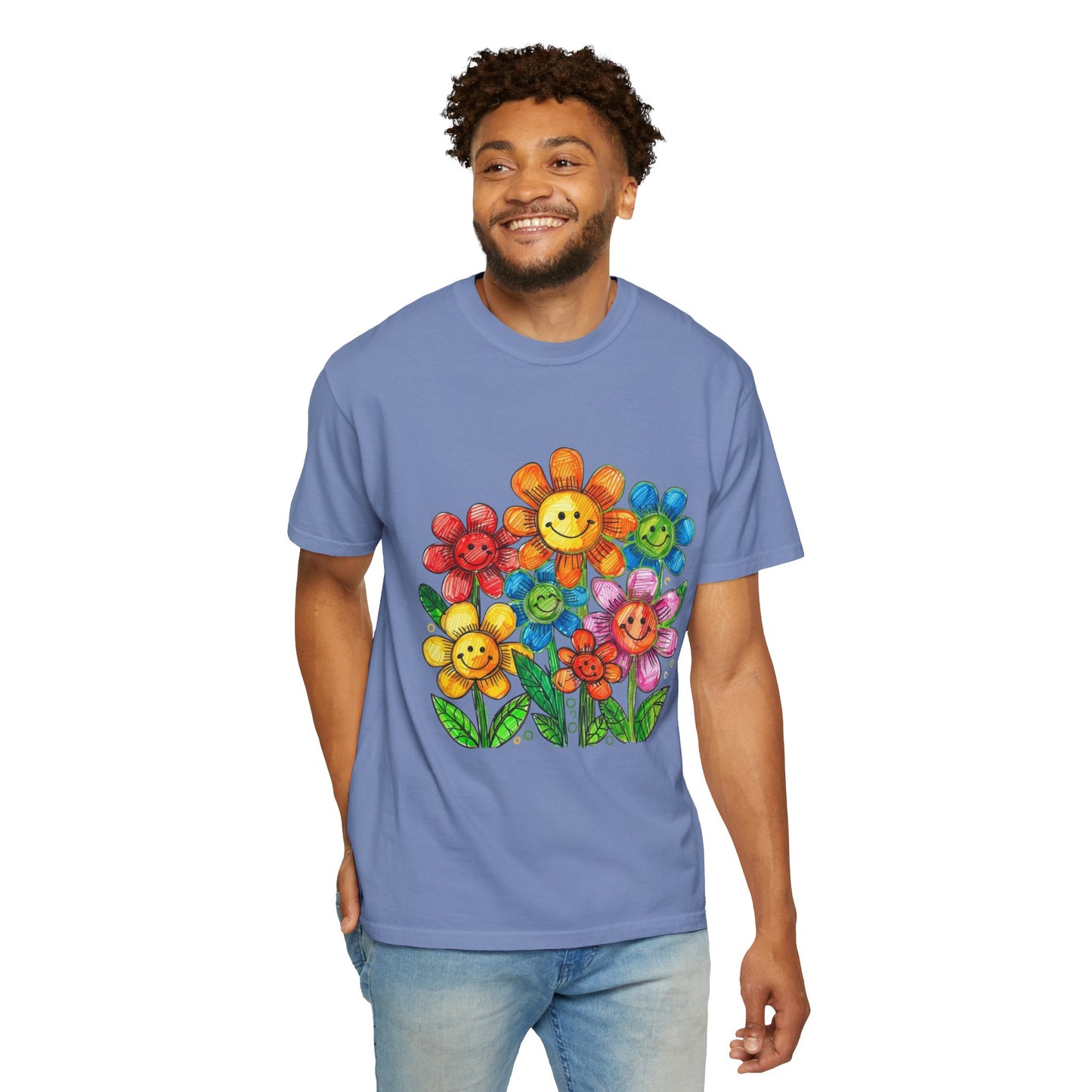 Smiling Rainbow Flower Graphic T-Shirt