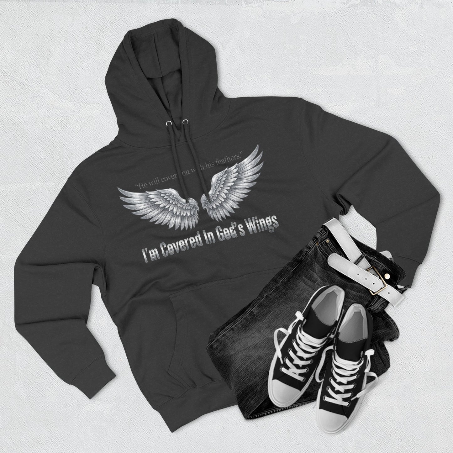 He’ll Cover You With His Feathers Hoodie – I’m Sheltered In God’s Wings Religious Pullover