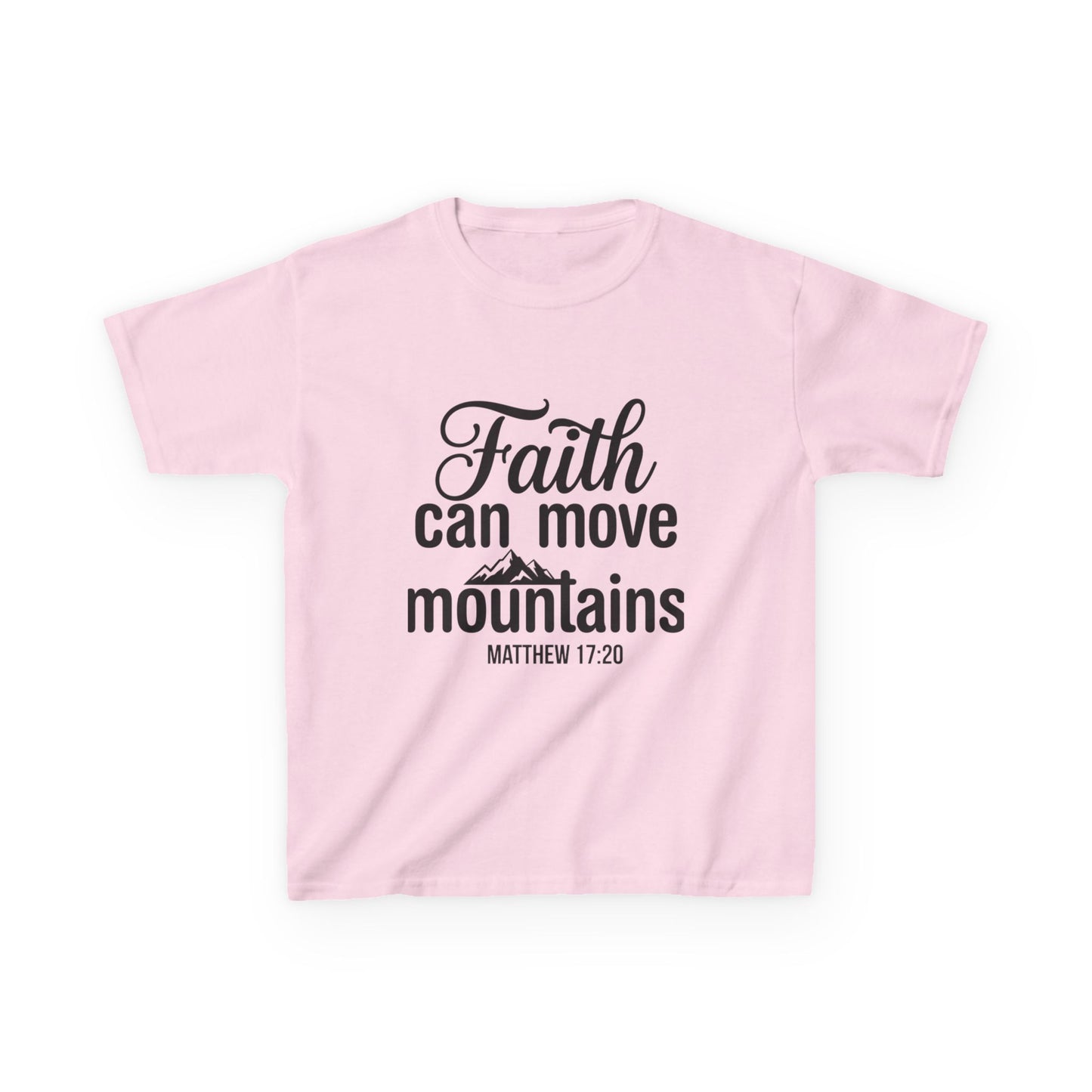 Kids Tee - "Faith Can Move Mountains" Christian Scripture Shirt (Matthew 17:20)