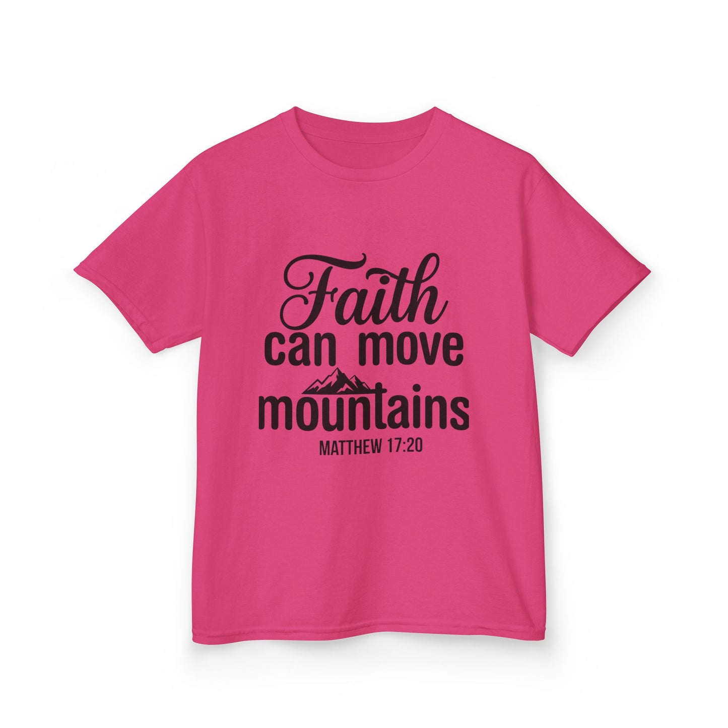 Kids Tee - "Faith Can Move Mountains" Christian Scripture Shirt (Matthew 17:20)