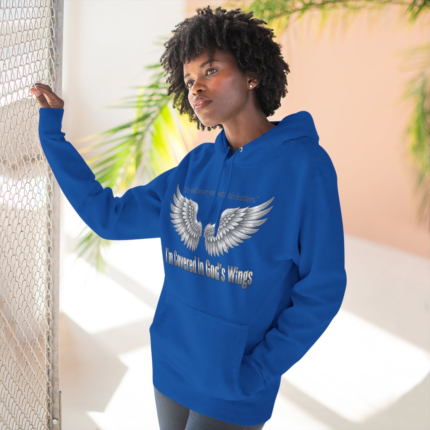 He’ll Cover You With His Feathers Hoodie – I’m Sheltered In God’s Wings Religious Pullover