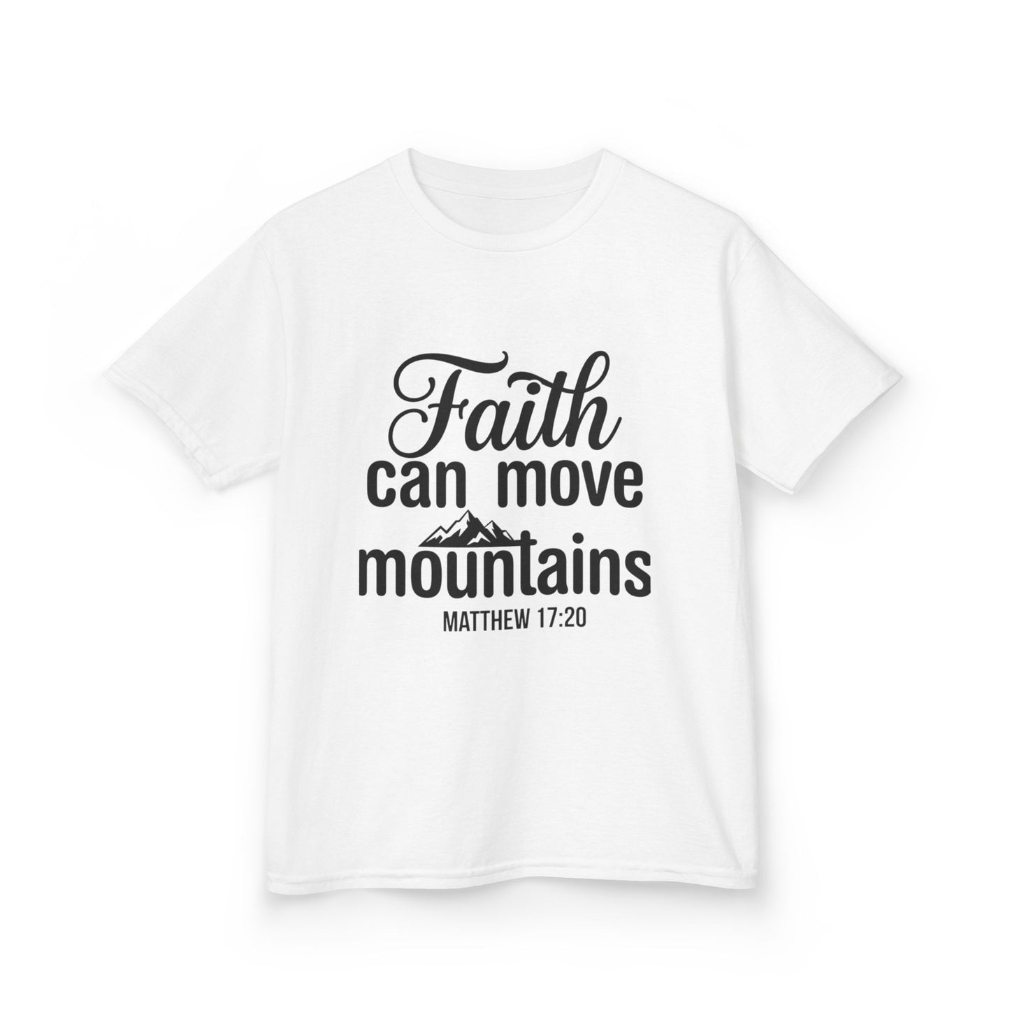 Kids Tee - "Faith Can Move Mountains" Christian Scripture Shirt (Matthew 17:20)