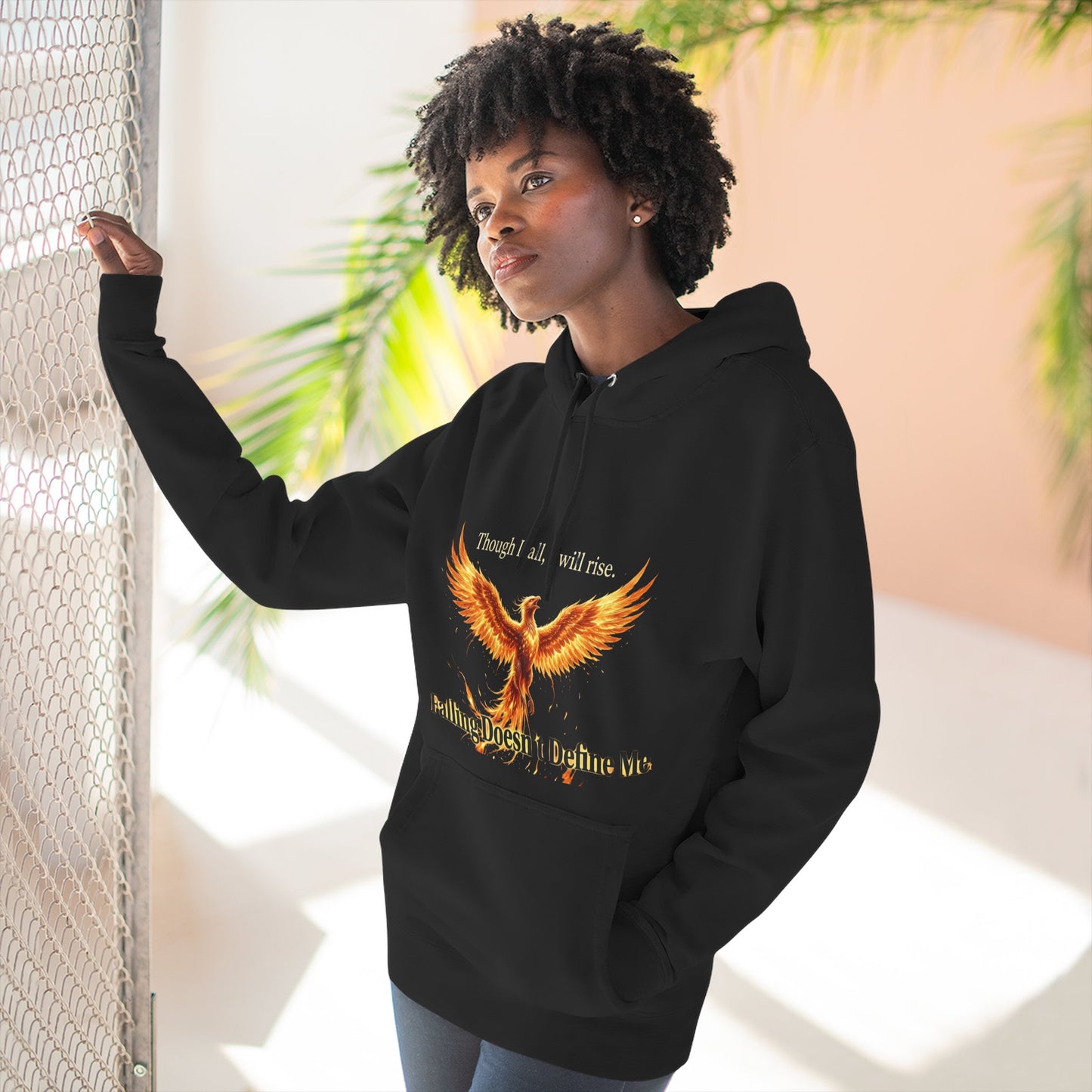 Phoenix Rise Hoodie — "Though I Fall I Will Rise" Inspirational Pullover