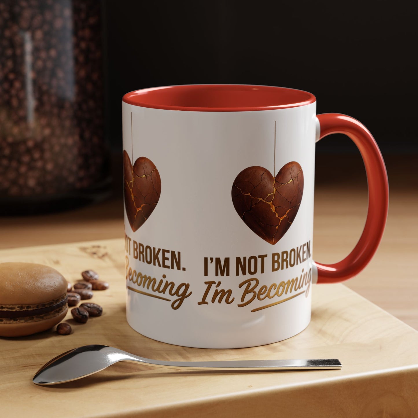 Kintsugi Heart Coffee Mug - "I'm Not Broken, I'm Becoming" Inspirational Ceramic Mug