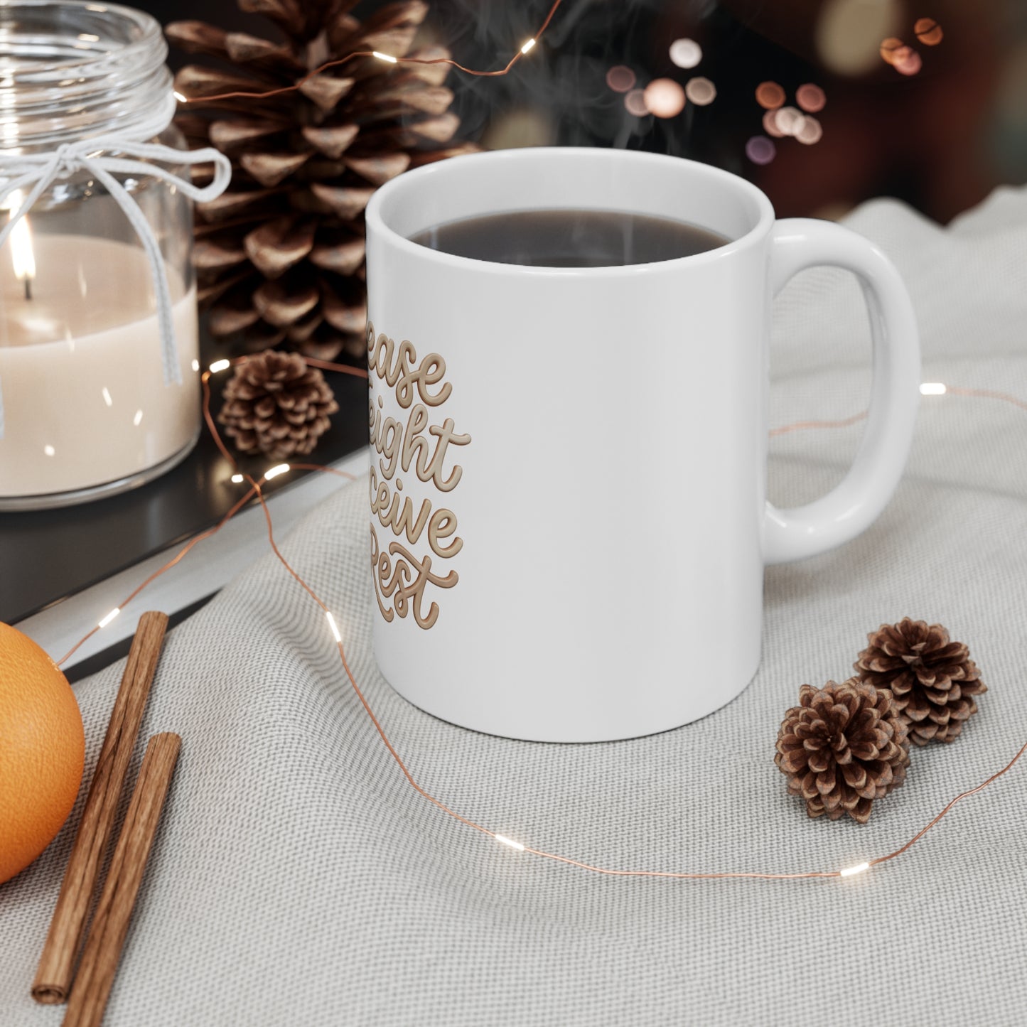 Christian Faith Mug — “I Release the Weight I Receive His Rest” Inspirational Coffee Cup